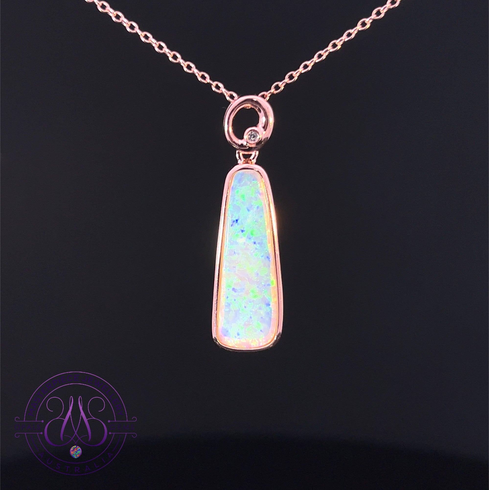 Rose Gold plated Silver 2.45ct Crystal Opal long pendant