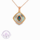 Rose gold plated silver Mother of Pearl and opal triplet 6x4mm pendant