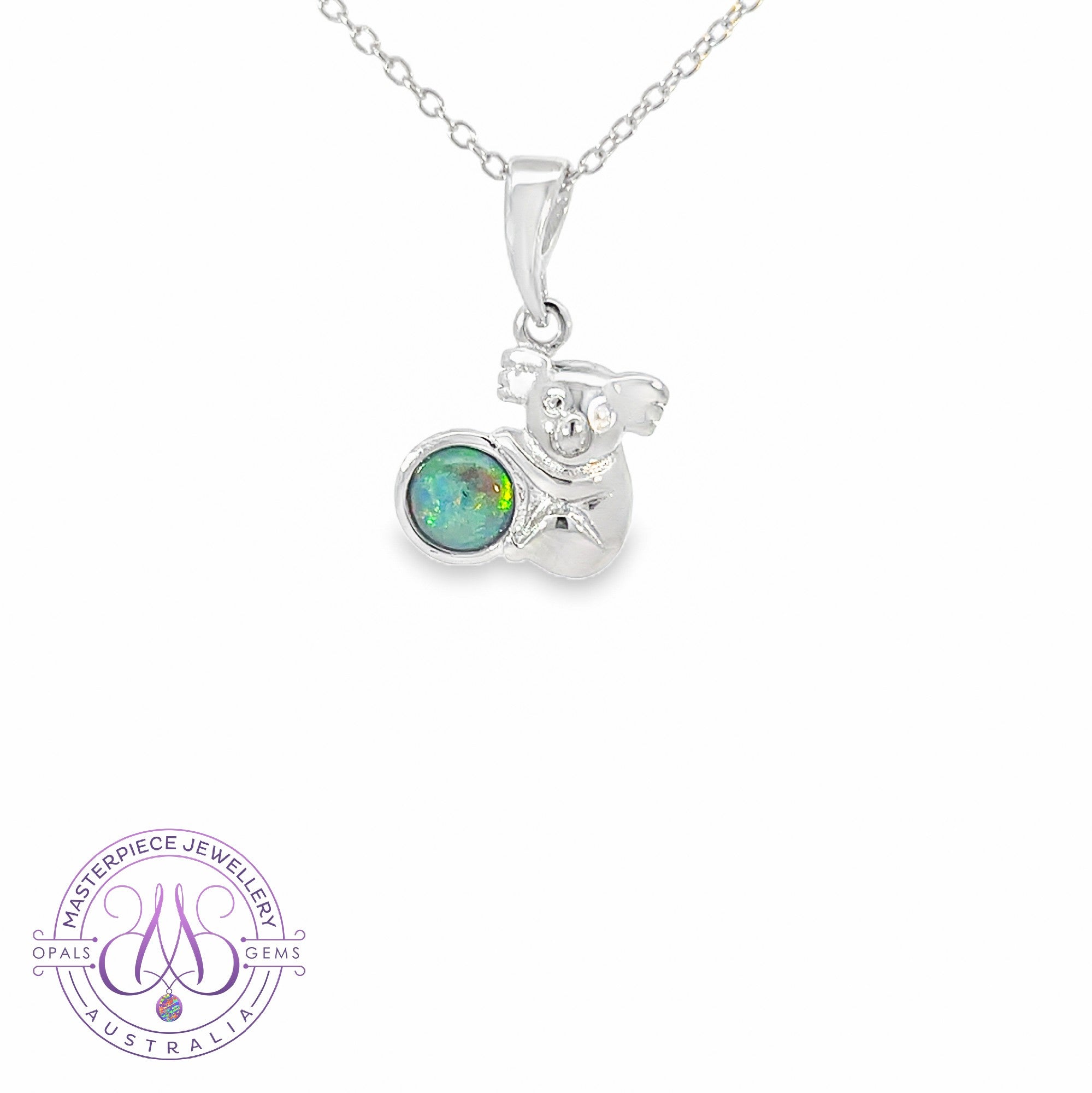 Sterling Silver Koala 5mm Opal triplet pendant