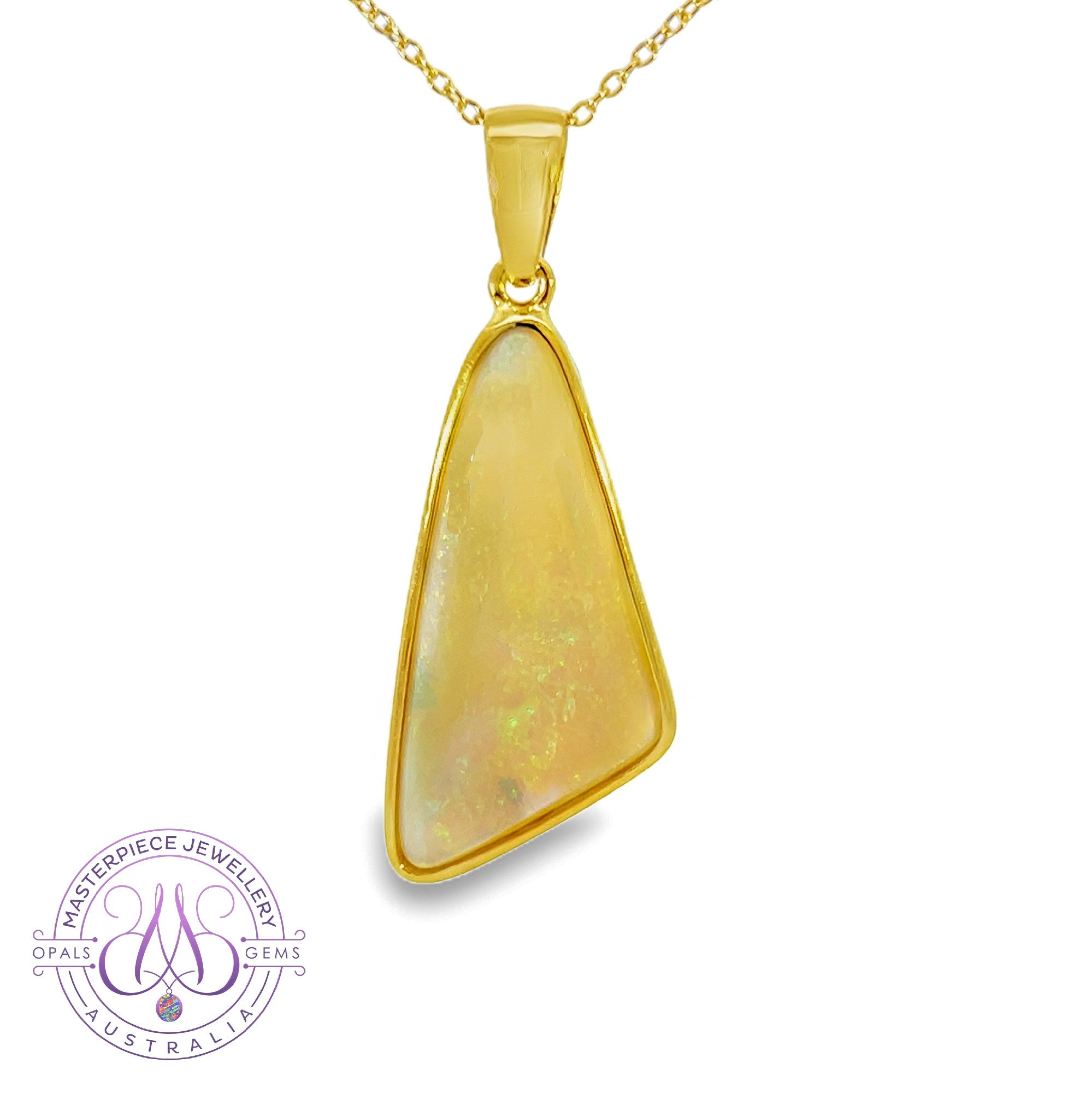 Gold Plated Silver triangular 8.5ct White Opal pendant