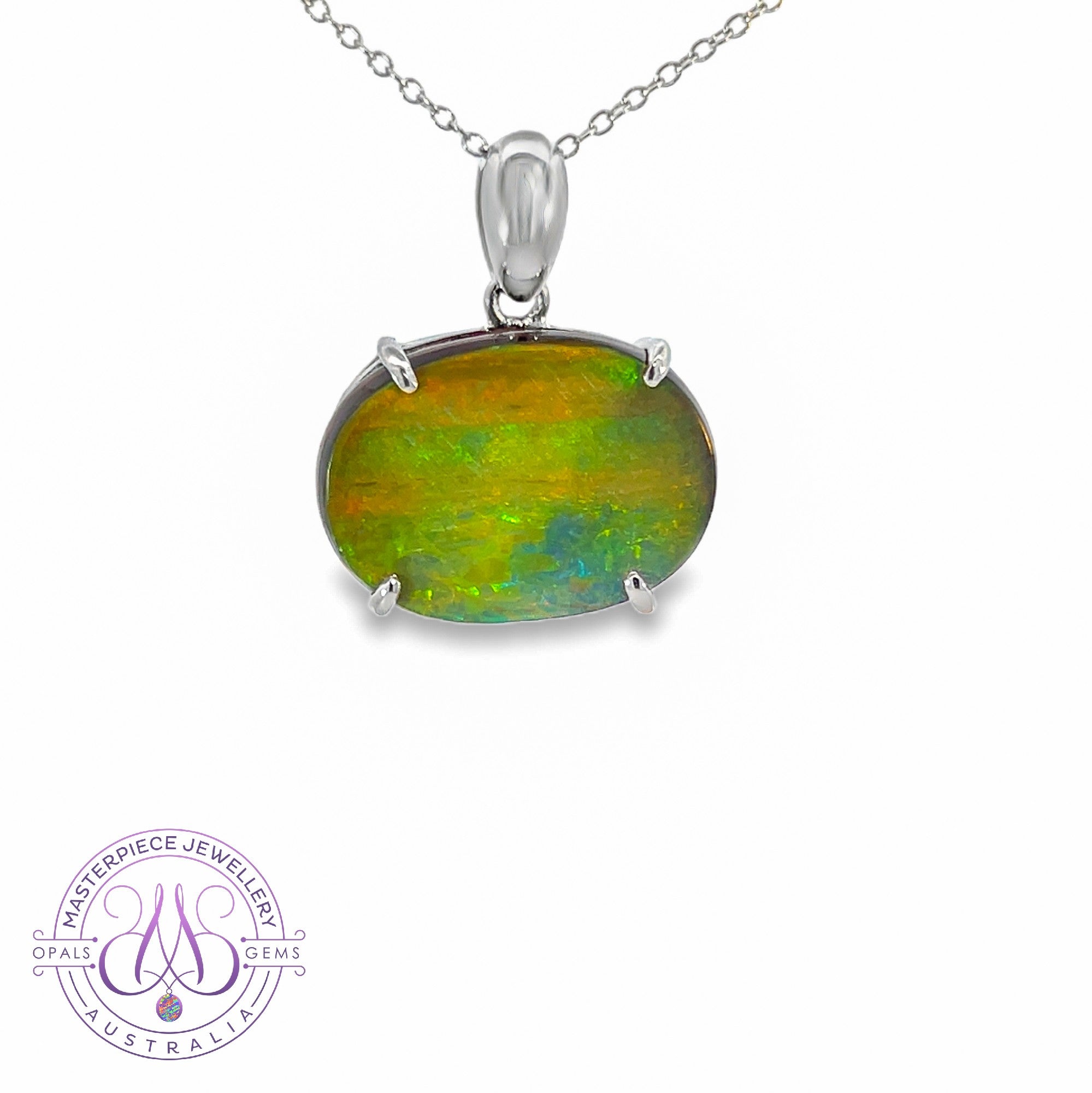Silver large Oval boulder opal 19.6ct pendant