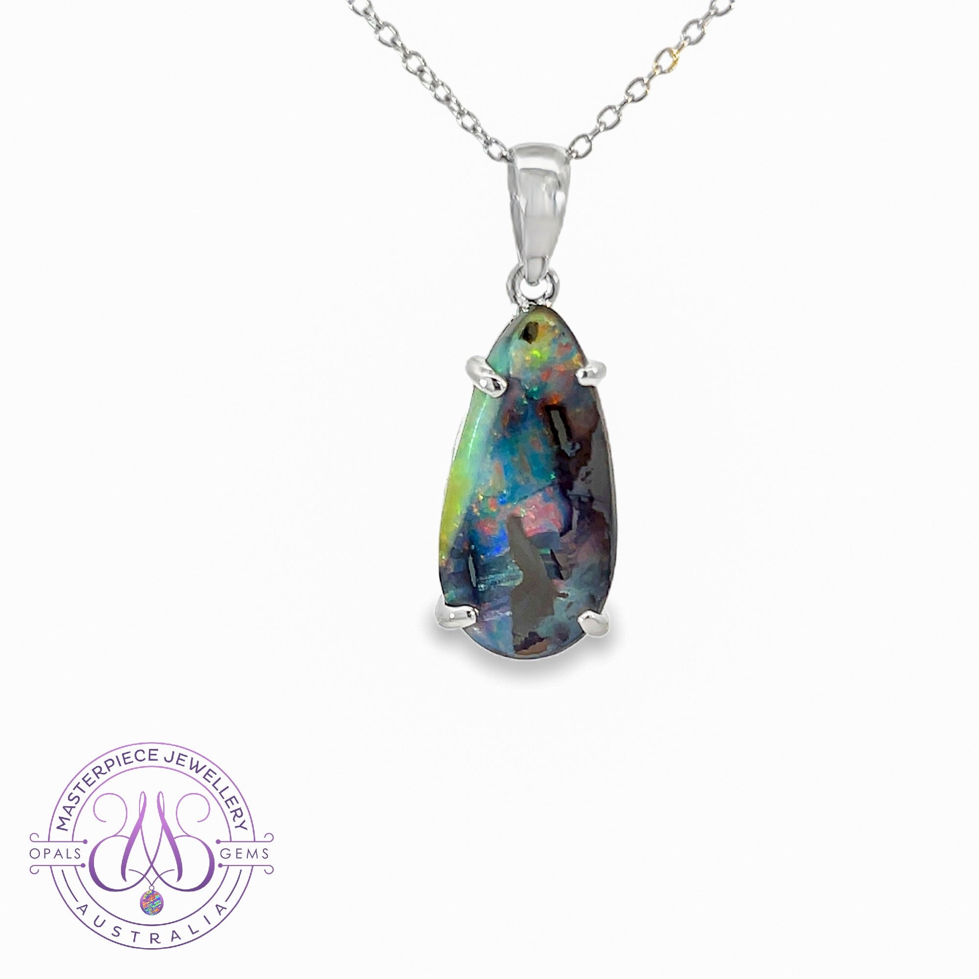 Sterling Silver Boulder Opal 10.4ct claw set pendant