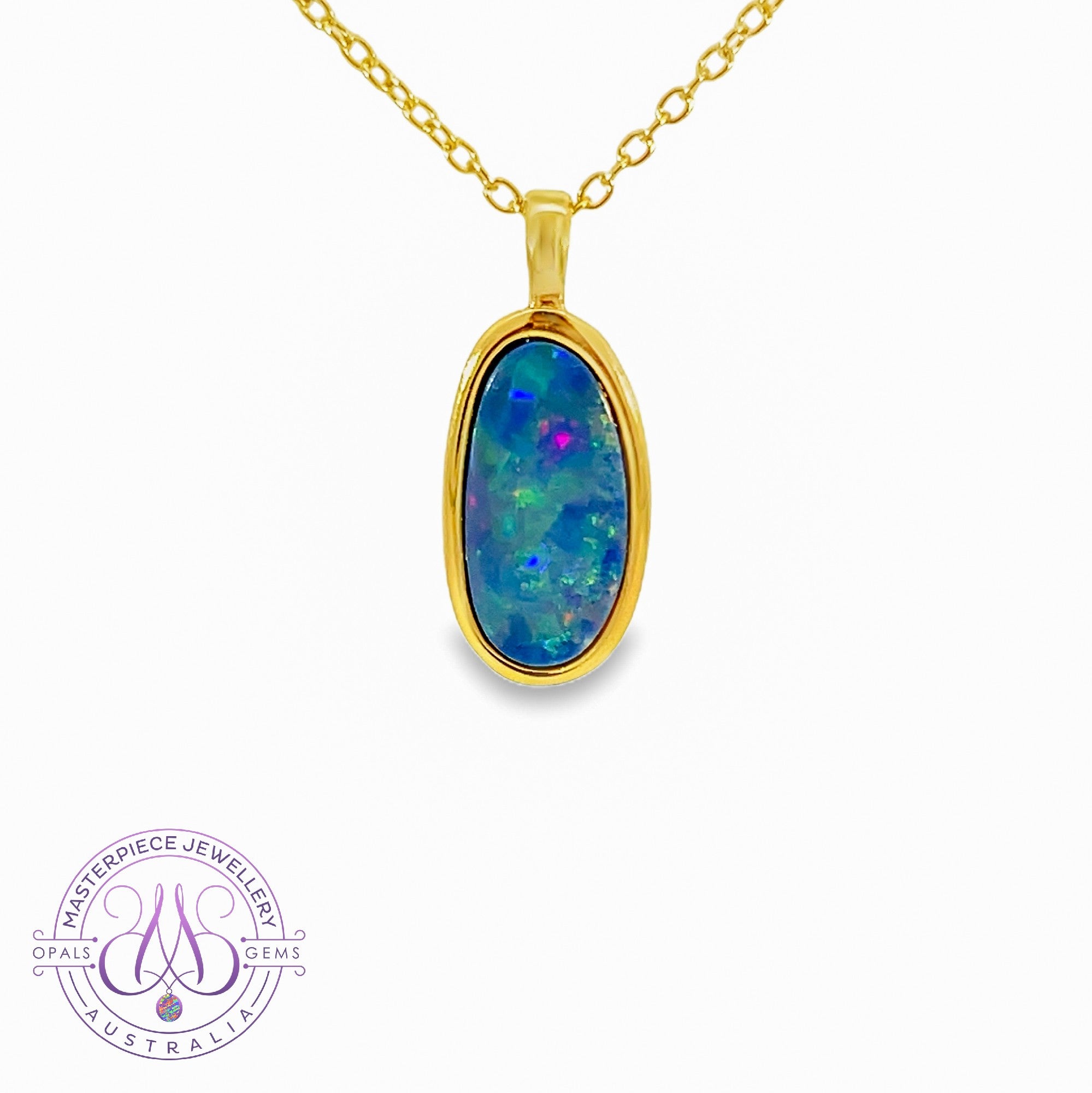 Gold plated silver Opal 15x8mm doublet pendant