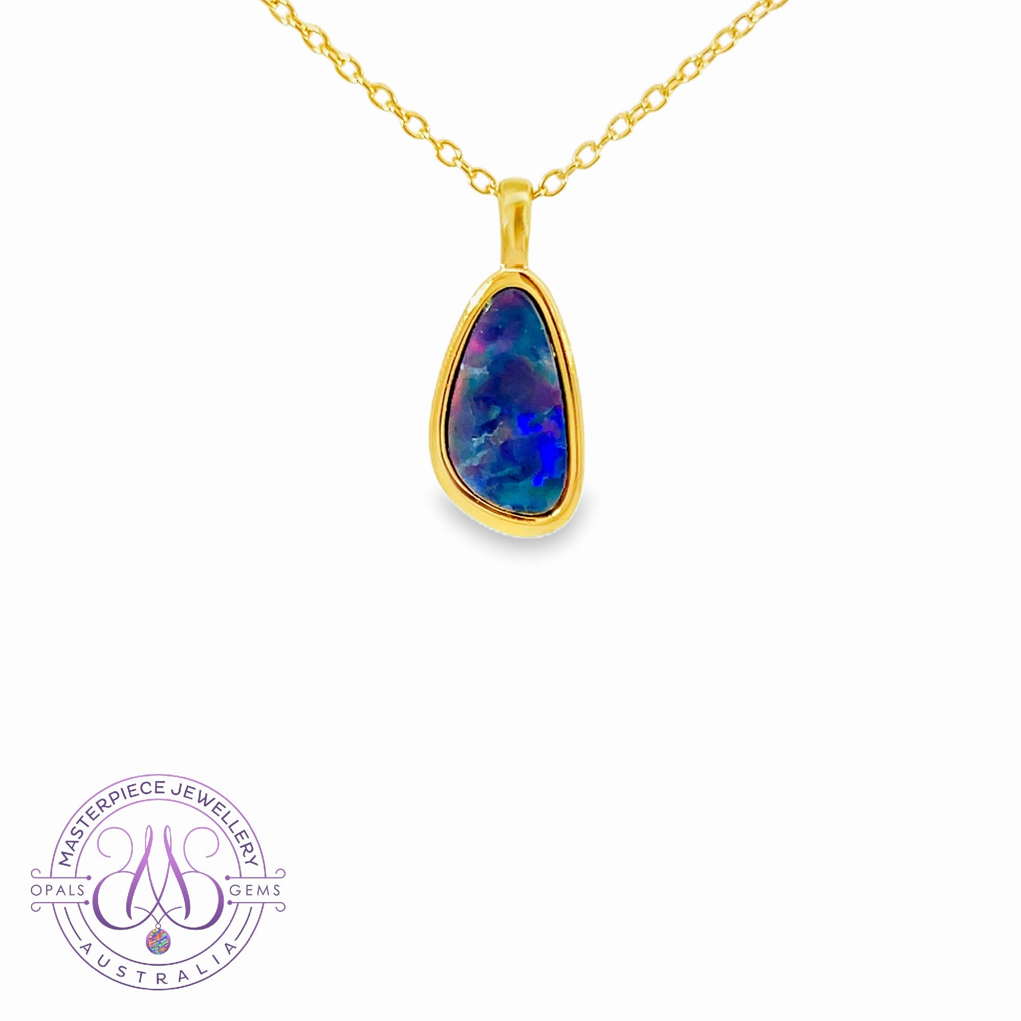 Gold plated silver opal doublet 17x8mm pendant