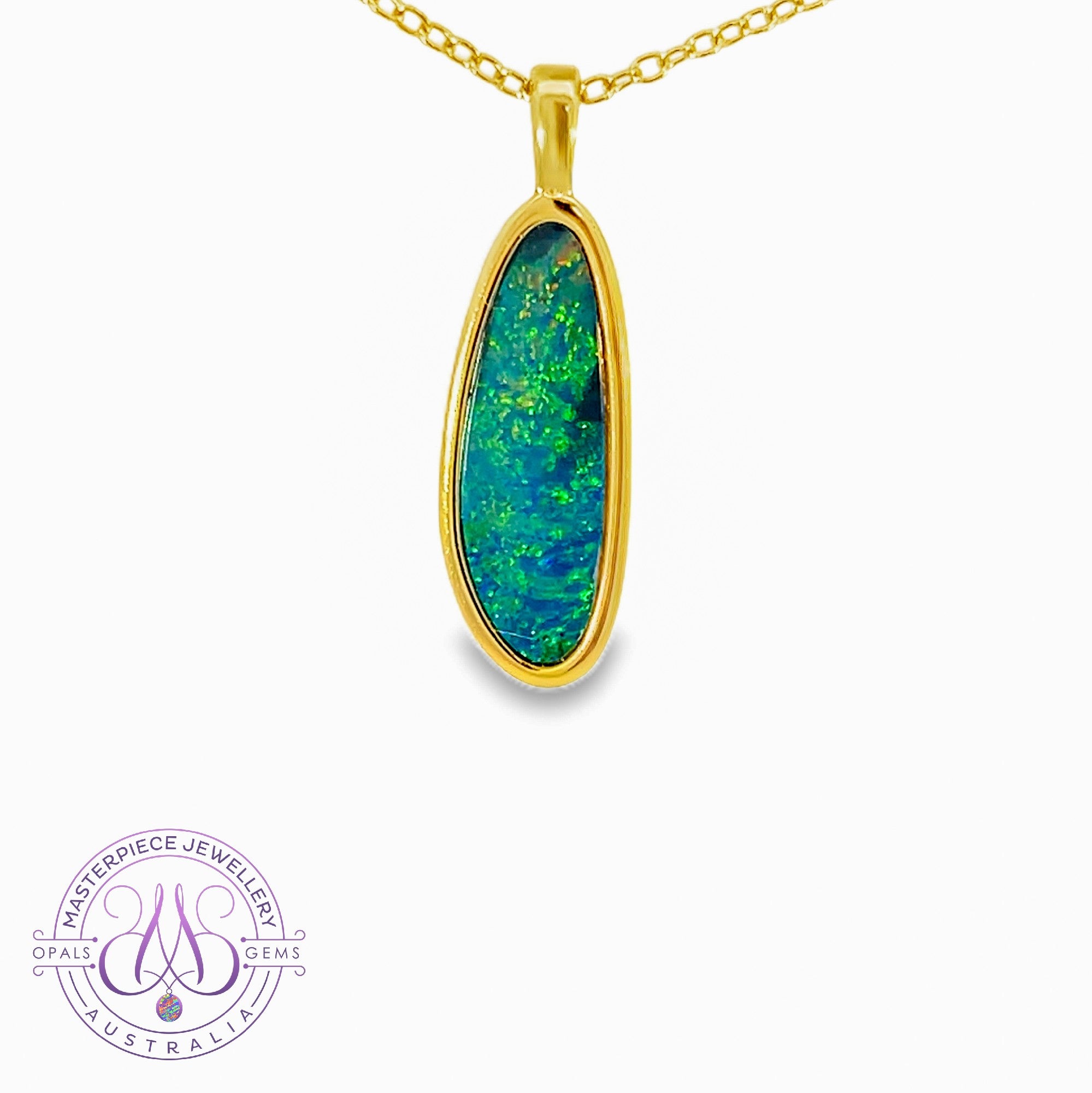Gold plated silver opal doublet 18x8mm pendant