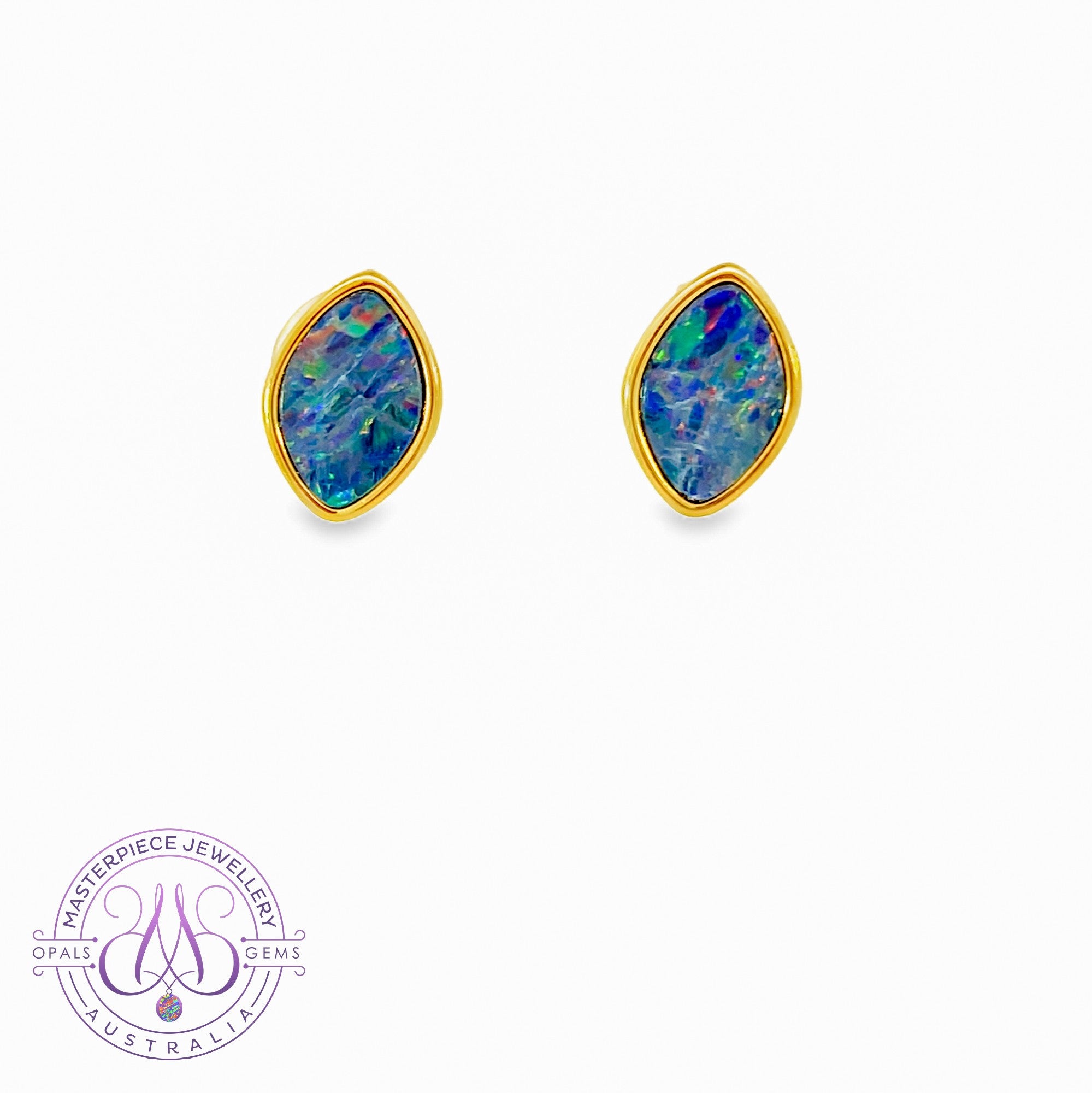 Gold plated silver Opal doublet 12x9mm earrings