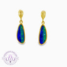 Gold Plated dangling Opal doublet 15x6mm earrings