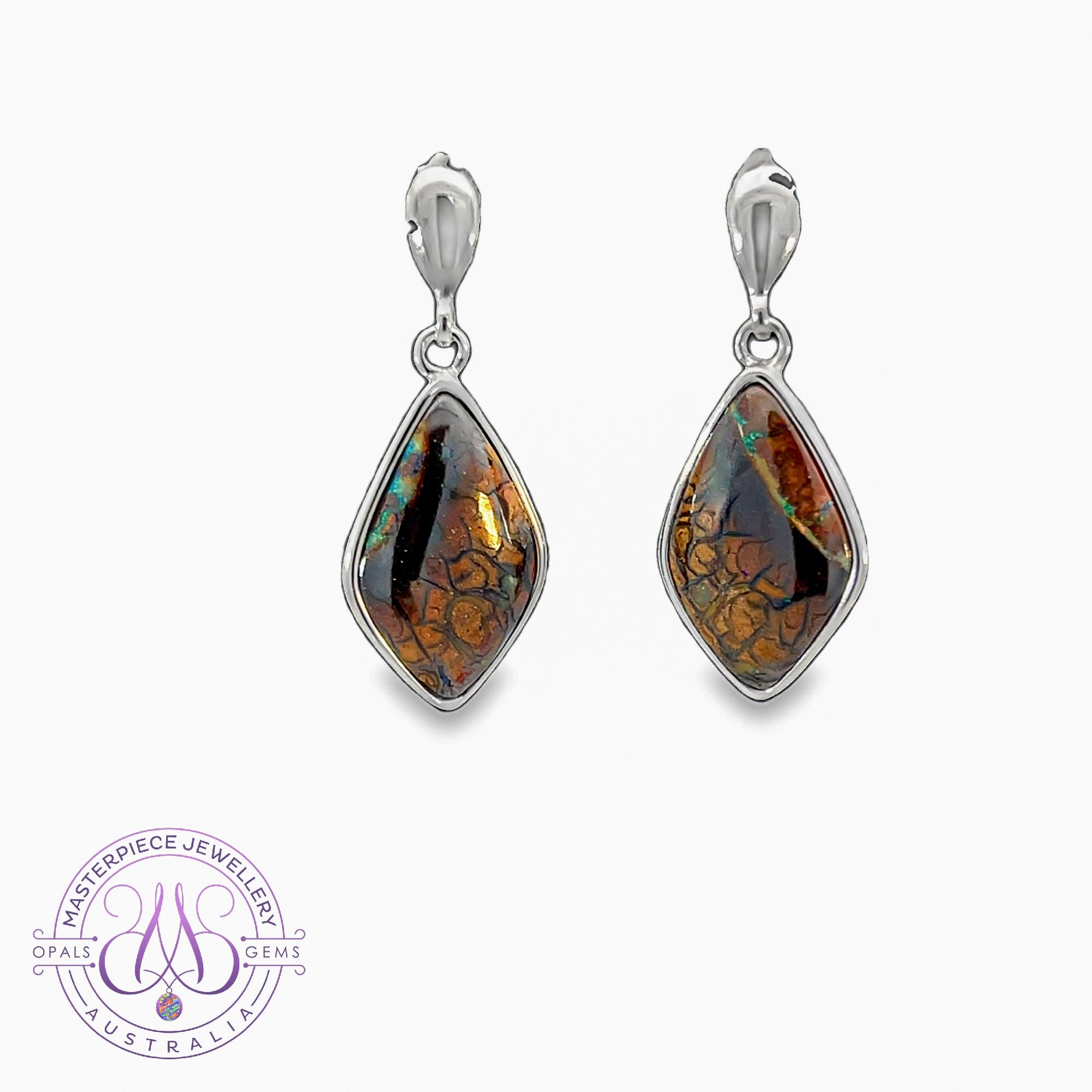 Sterling Silver dangling Boulder Matrix Opal earrings 