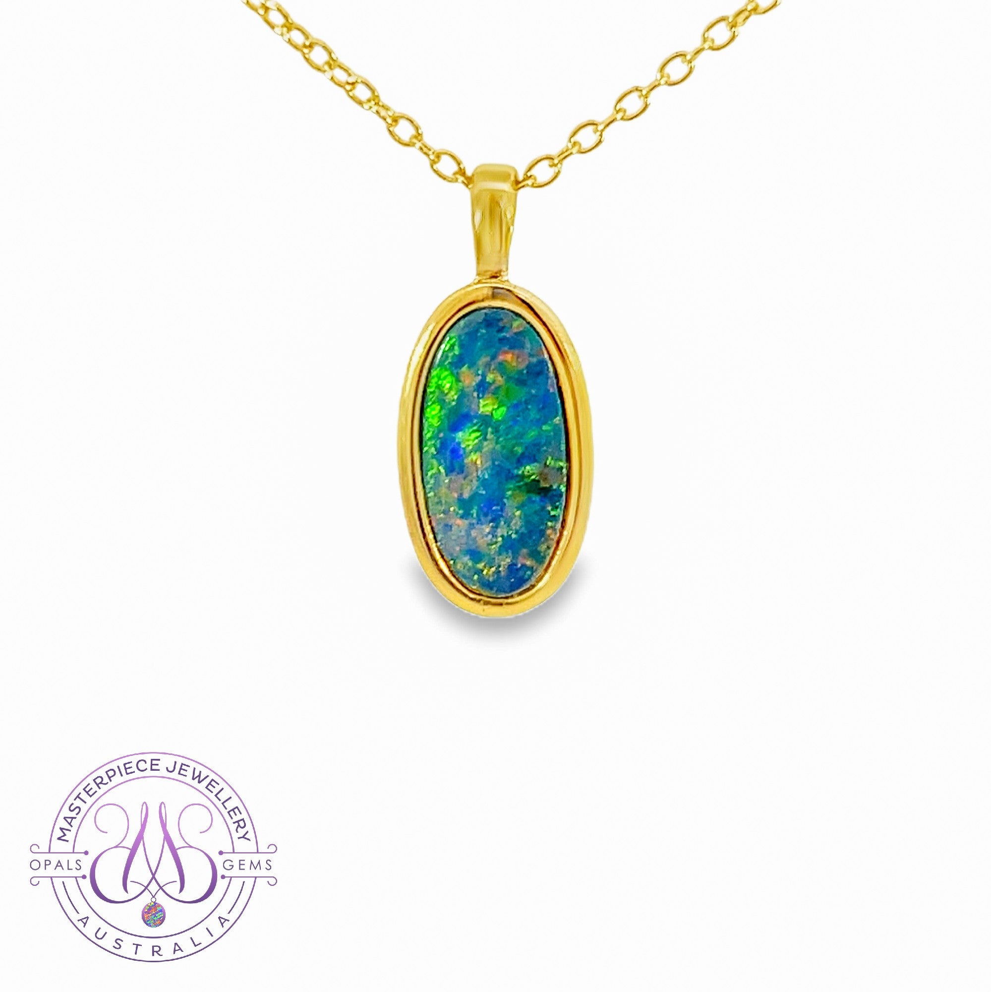 Gold Plated Silver Opal doublet 12x7mm pendant