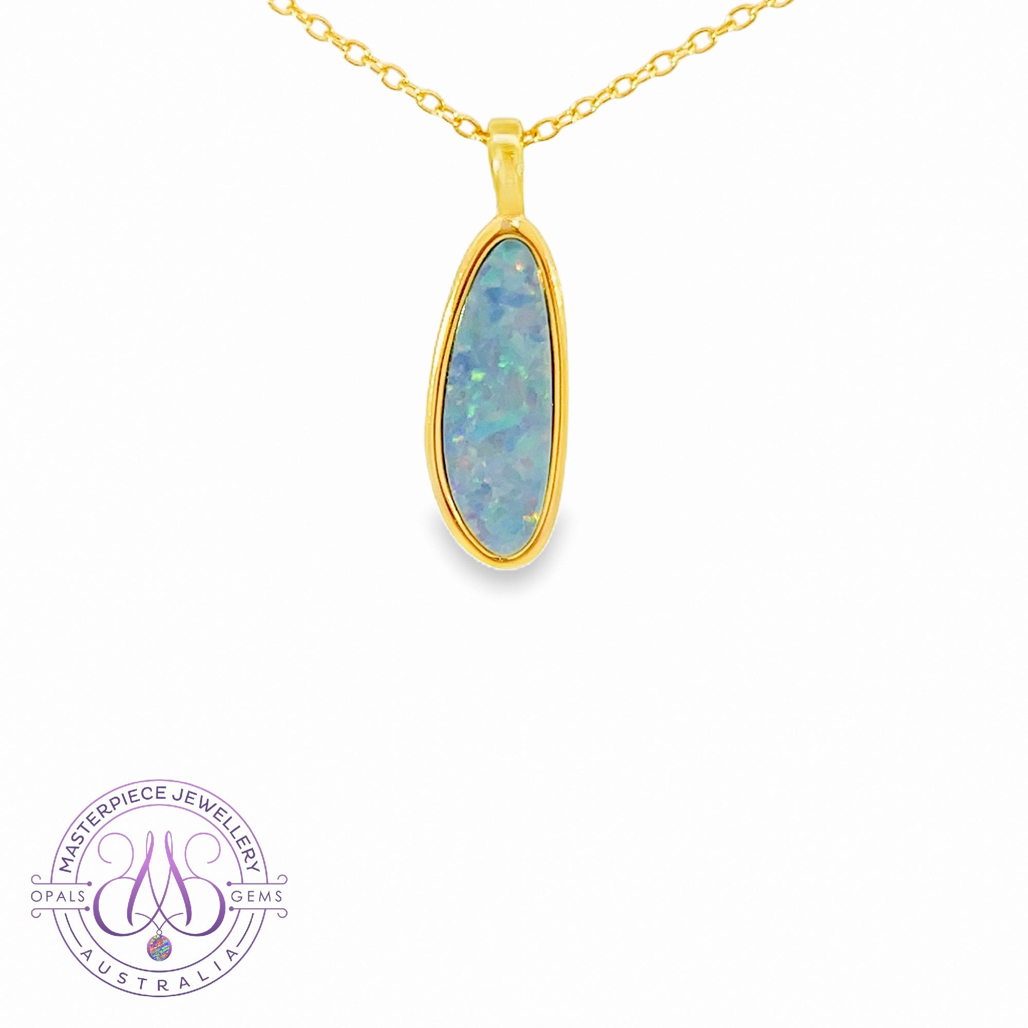 Gold Plated Silver Opal doublet 17x6mm pendant