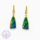 14kt Yellow Gold dangling triangular shape Opal doublet earrings