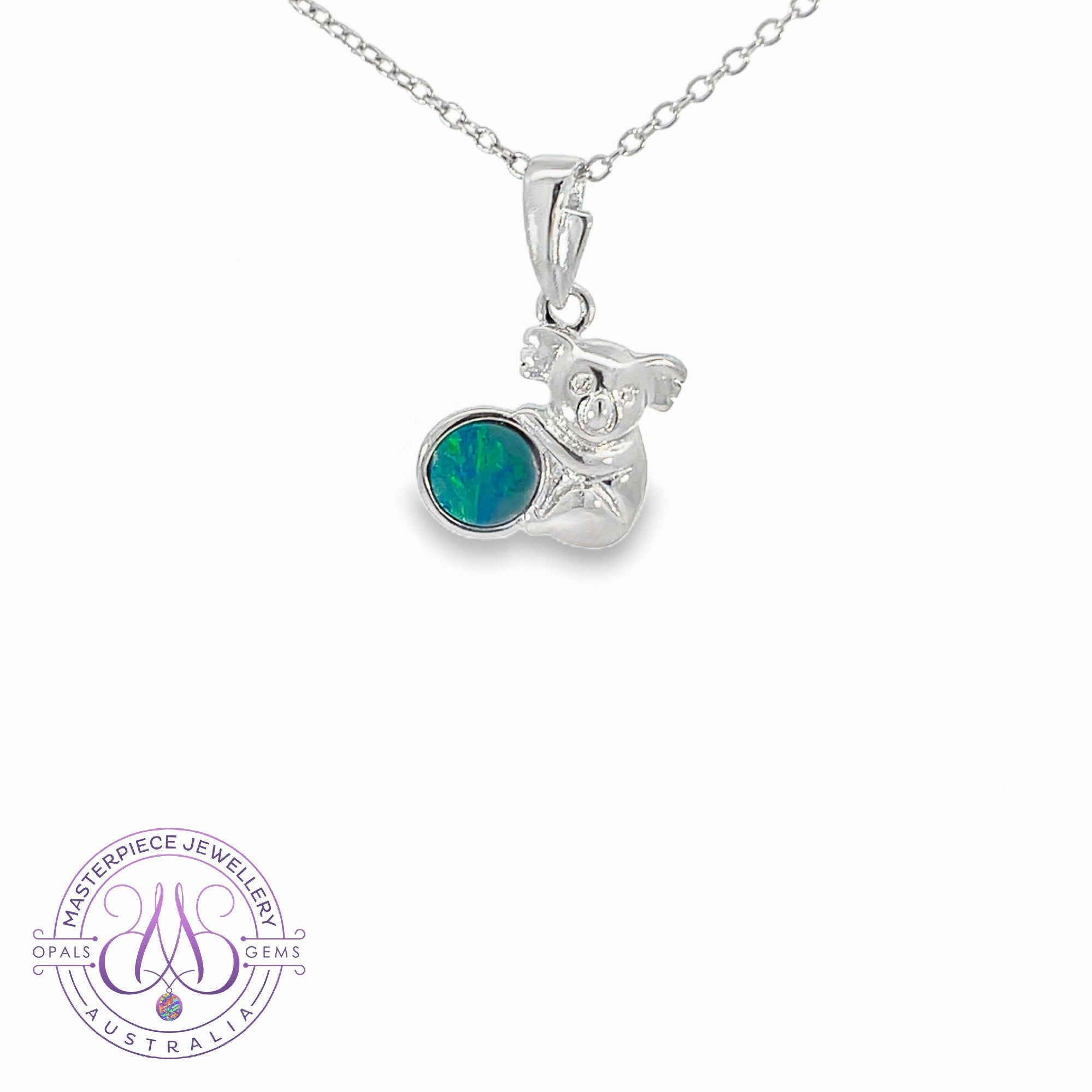 Sterling Silver Koala 5mm Opal doublet pendant