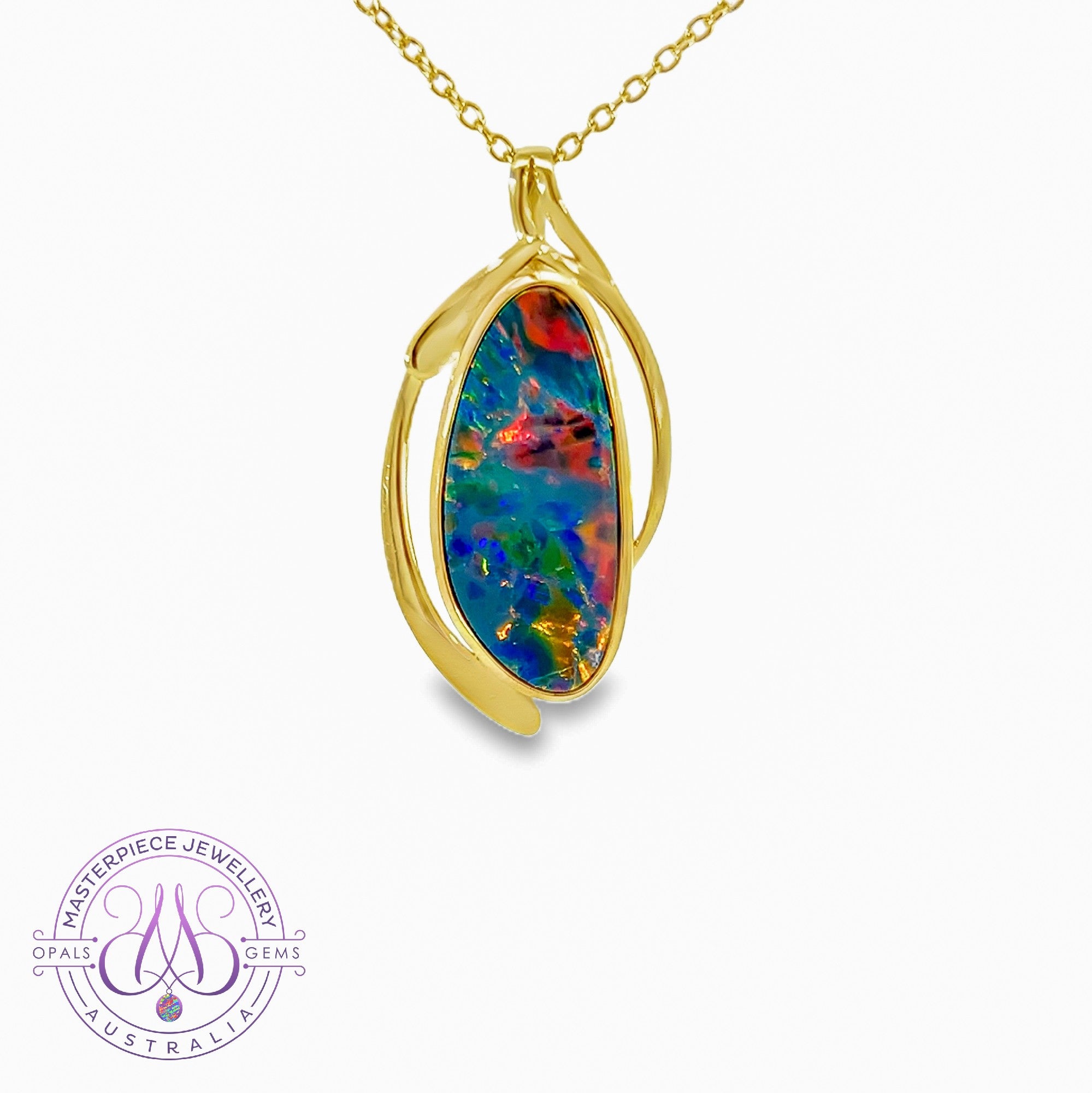 14kt Yellow Gold Fire Opal doublet 4.6ct pendant