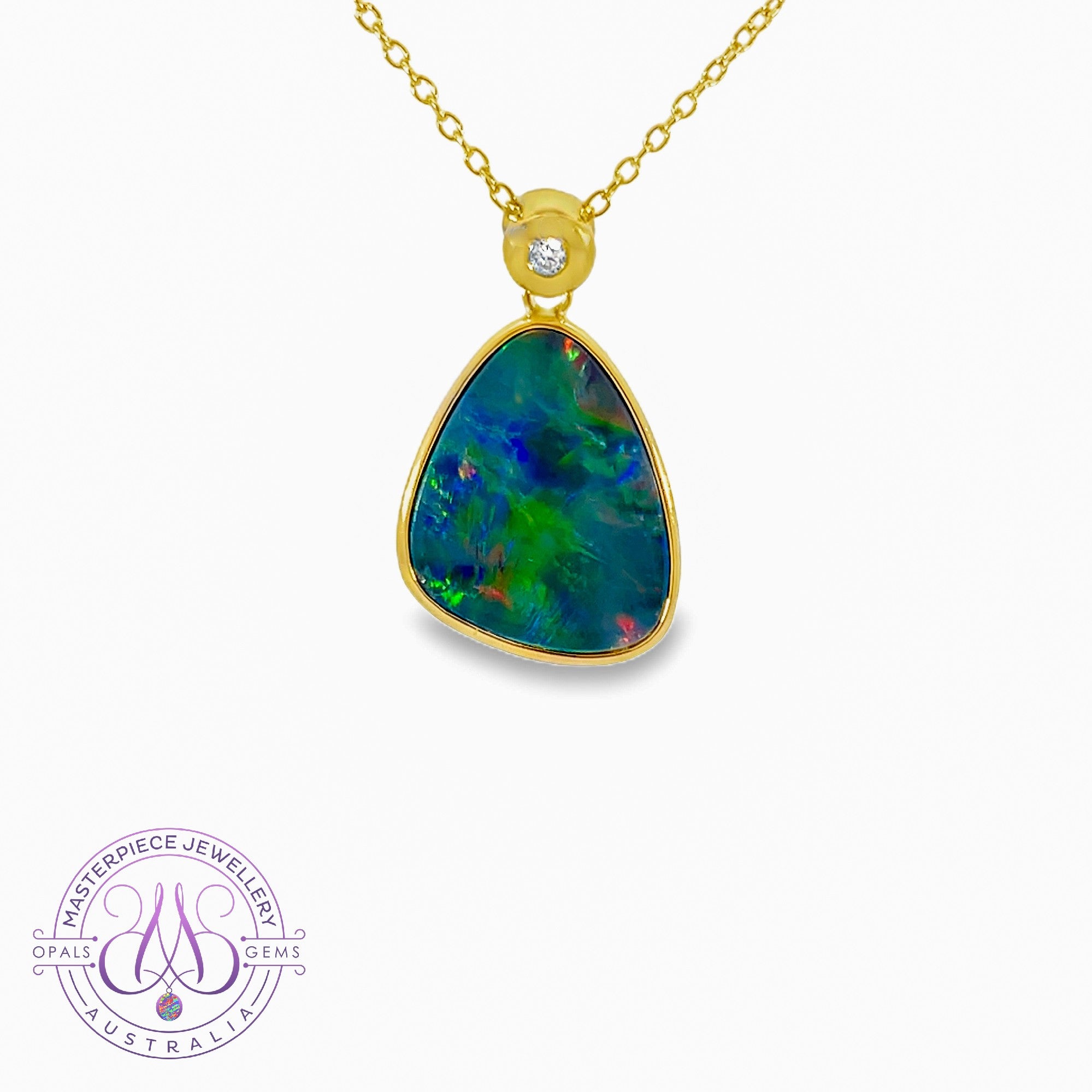 14kt Yellow Gold Opal doublet 4.4ct and diamond pendant