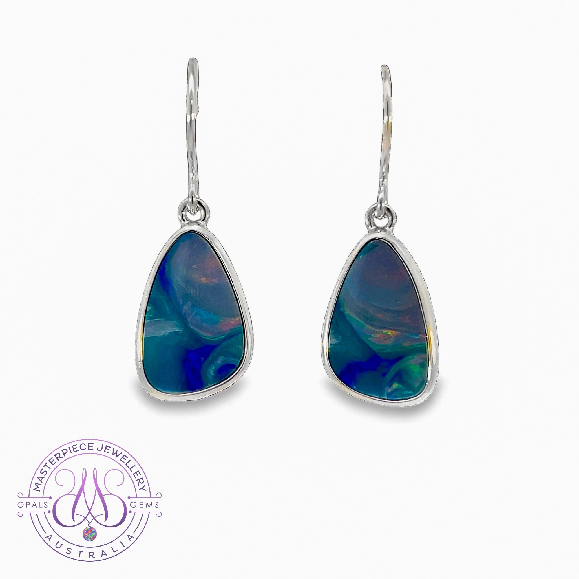 Sterling Silver Opal 5.54ct doublet dangling earrings