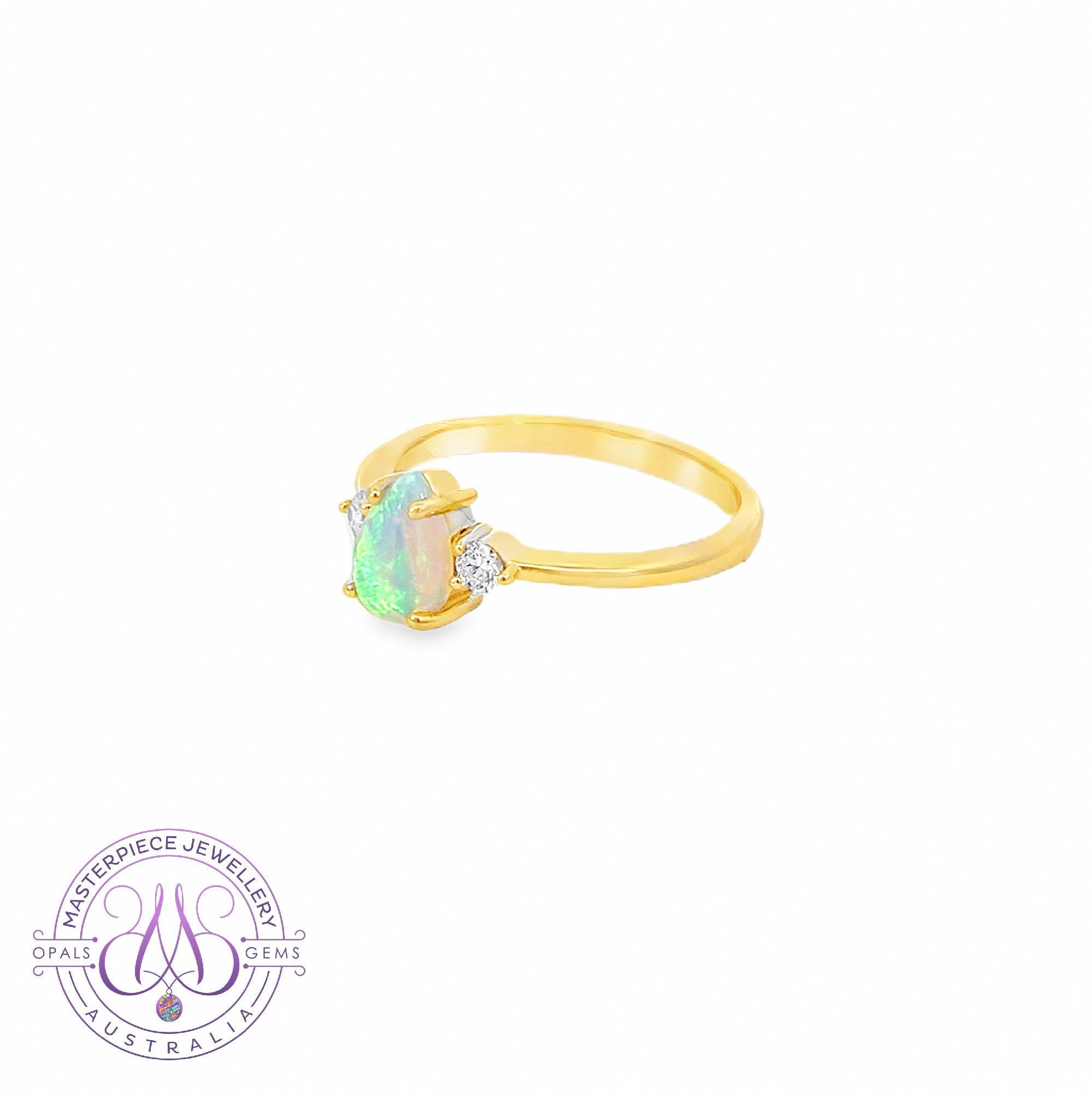9KT Yellow Gold pear shape 8x5mm Opal and diamond ring