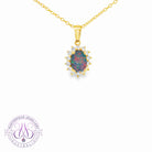 18kt Yellow Gold 8x6mm Opal doublet and diamond pendant