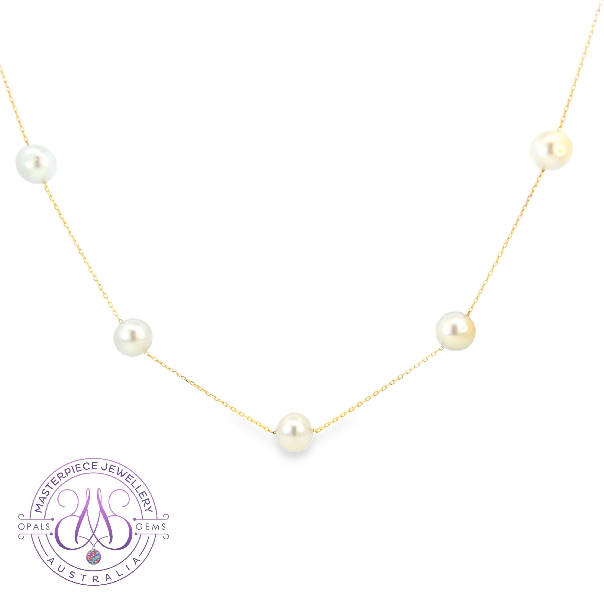 18kt Yellow Gold spacer 7-7.5mm Akoya Pearl necklace
