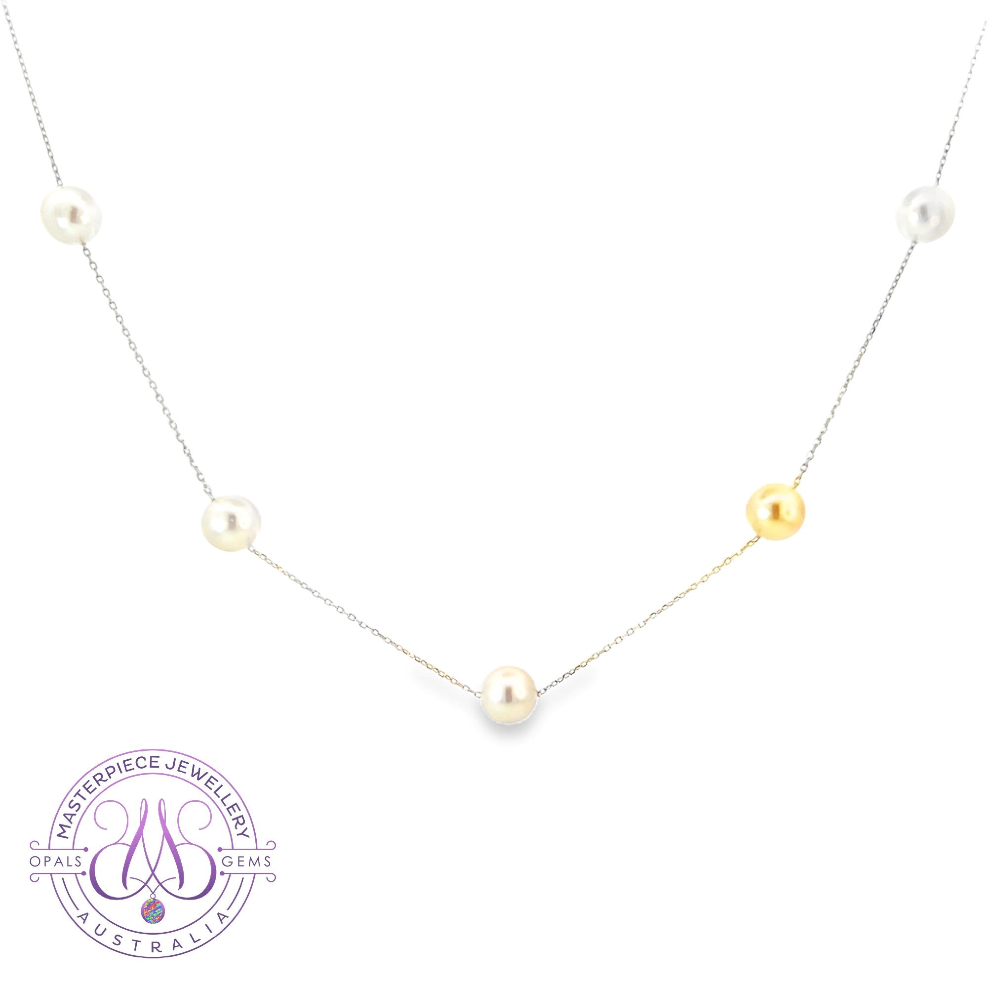18kt White Gold spacer Akoya Pearl necklace 7-7.5mm