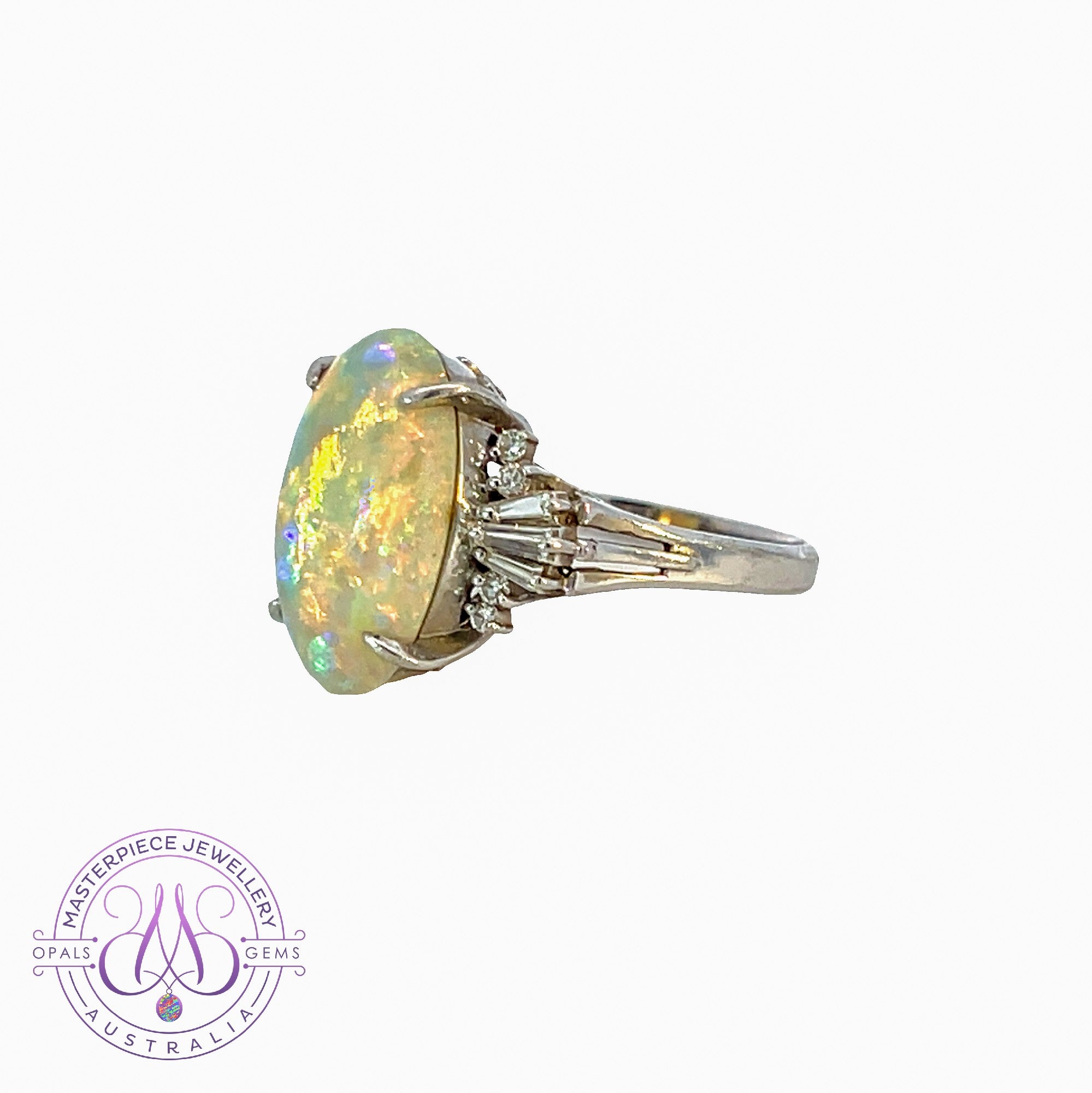 Platinum Light Opal 4.5ct and Diamond ring