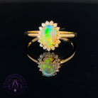 18kt Yellow Gold cluster Black Opal crystal 0.7ct and diamond ring 