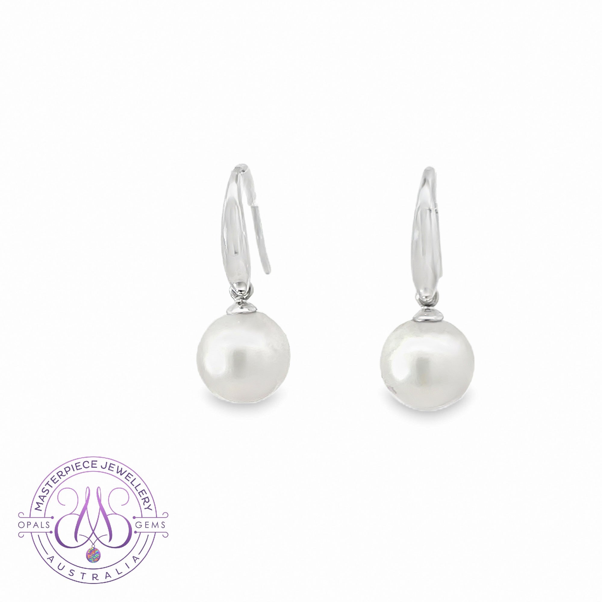 18kt White Gold South Sea 8.5-9mm hook design earrrings