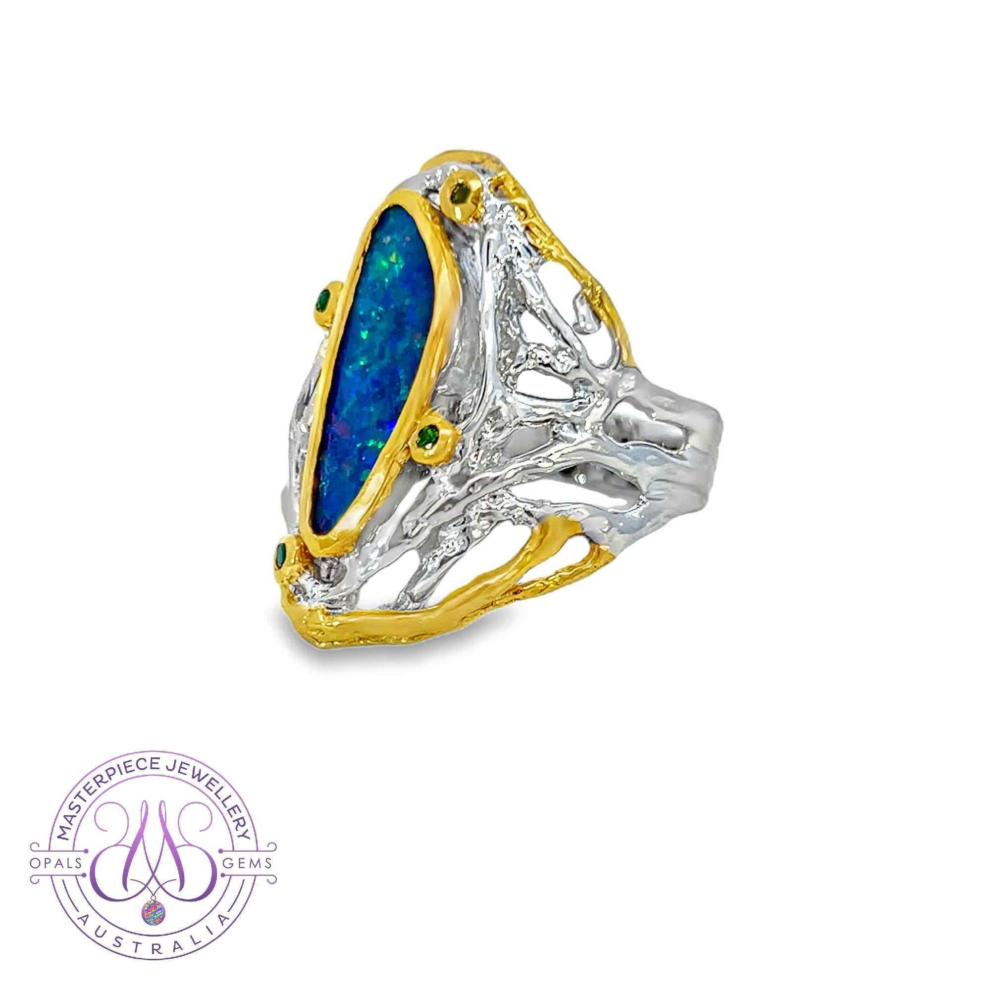 Sterling Silver two tone Opal doublet 2.57ct and colour gem ring