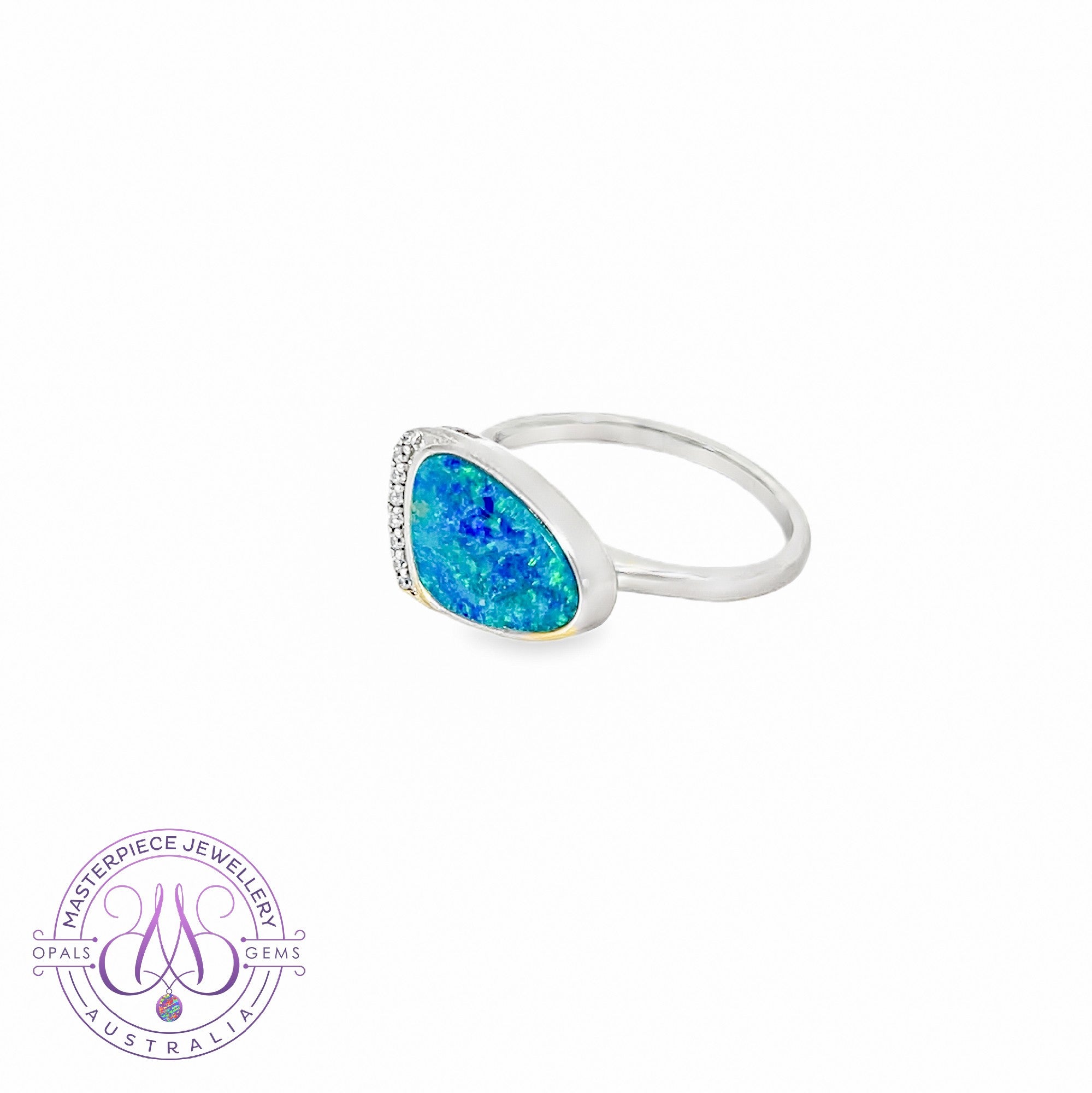 Sterling Silver Blue Green opal doublet 1.72ct ring
