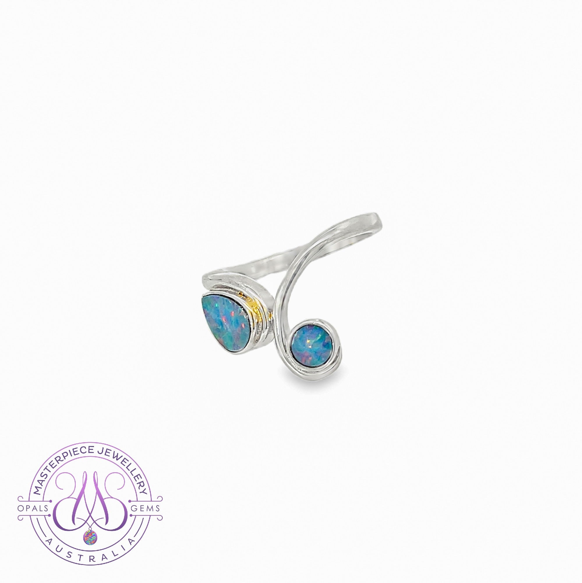 Sterling Silver double curved band opal doublet ring