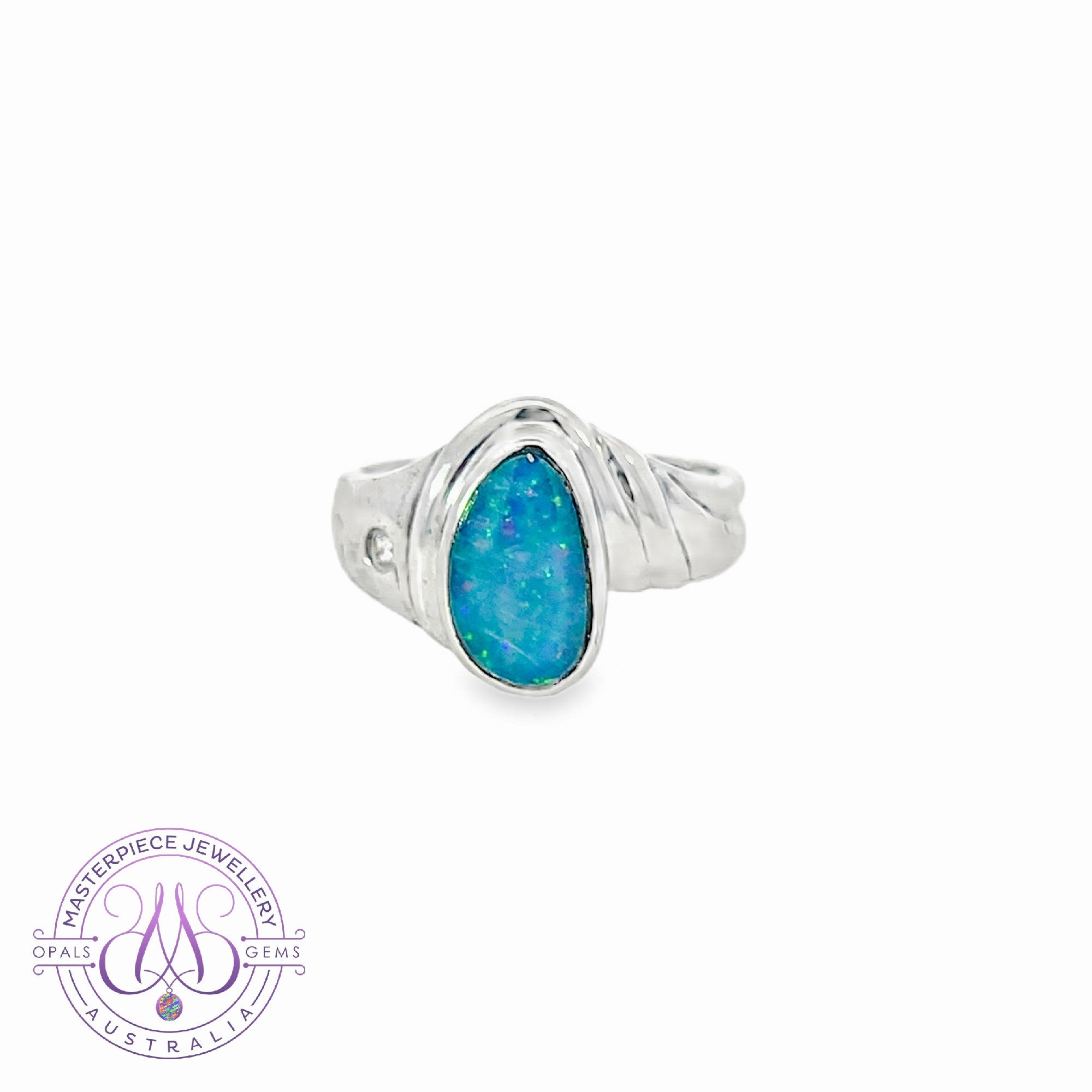 Sterling Silver Doublet opal 1.06ct and cz ring