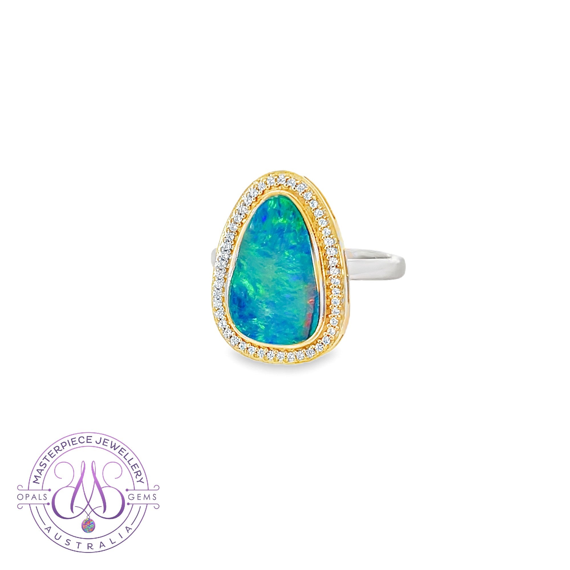 Sterling Silver cluster style Green Blue Opal doublet 2.27ct ring