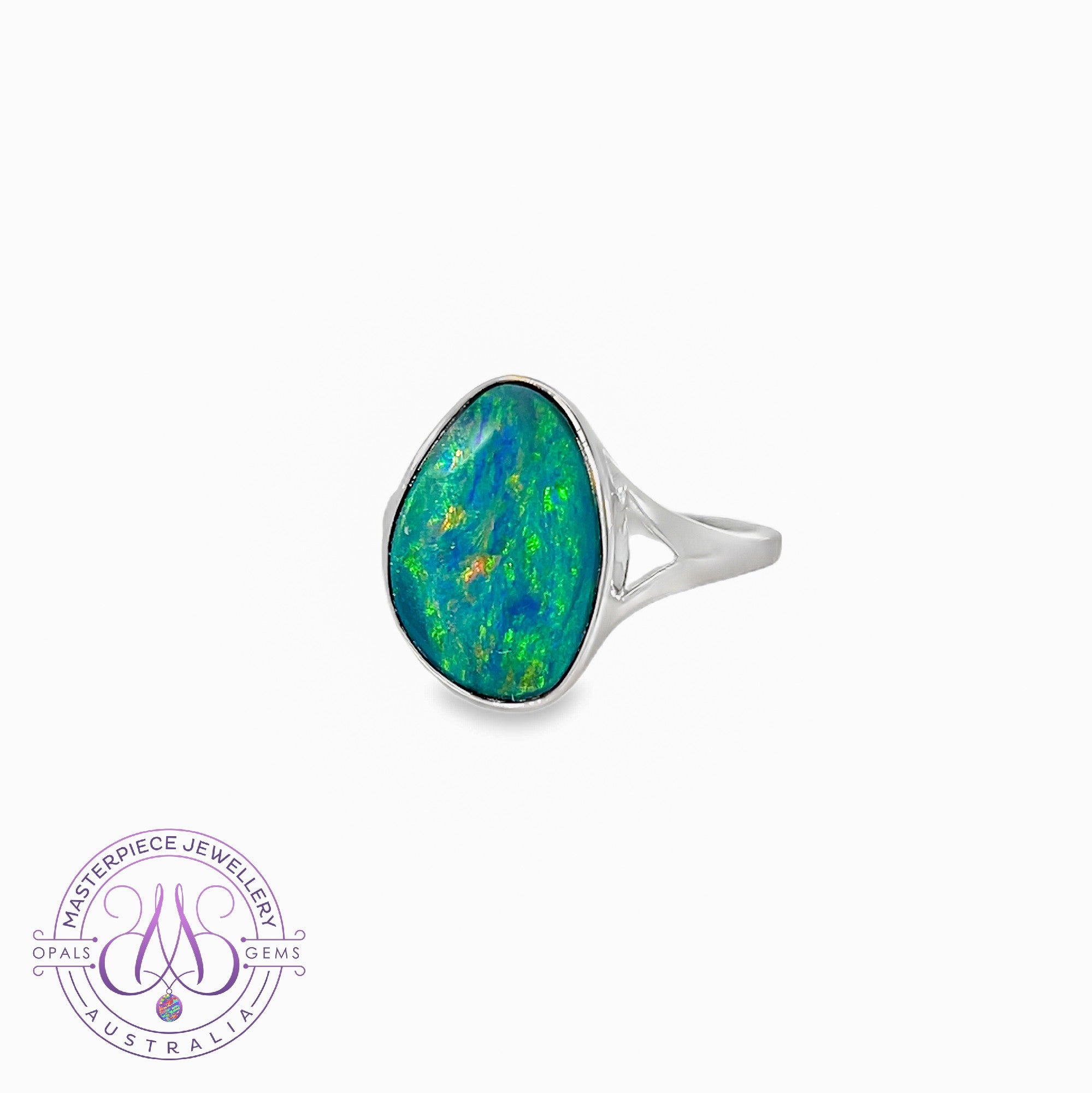 Sterling Silver large solitaire Opal doublet 4.02ct bezel set ring