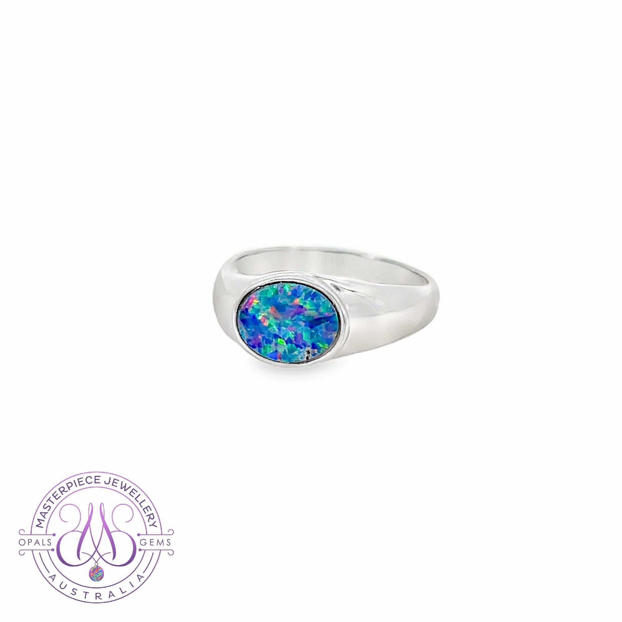 Sterling Silver horizontal oval opal doublet 0.43ct band