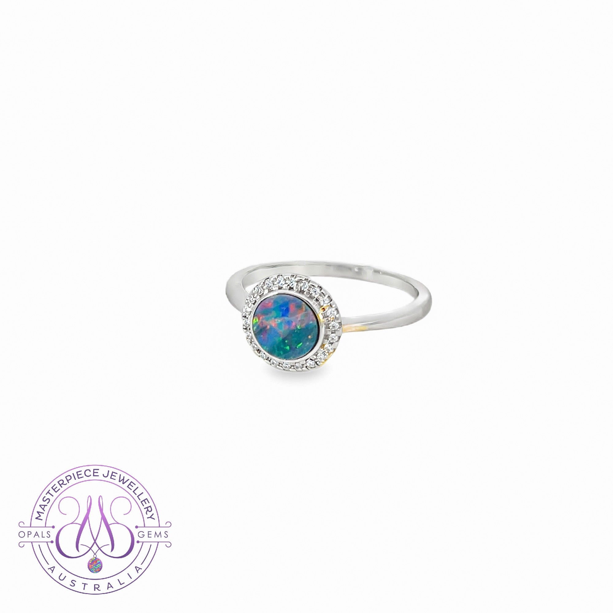 Sterling Silver 6mm Opal doublet round cluster ring