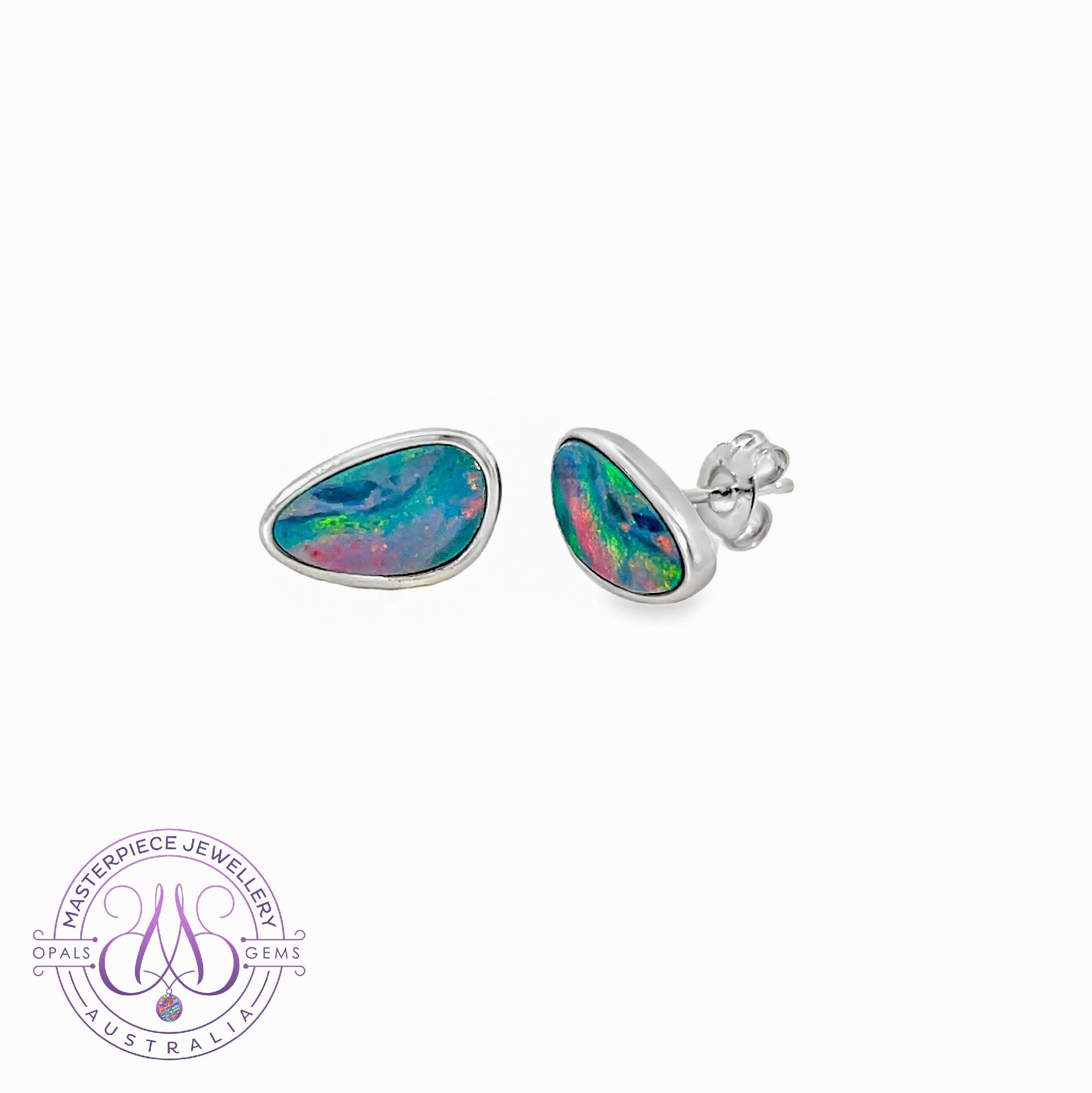 Sterling Silver Opal doublet bezel set studs 1.85ct