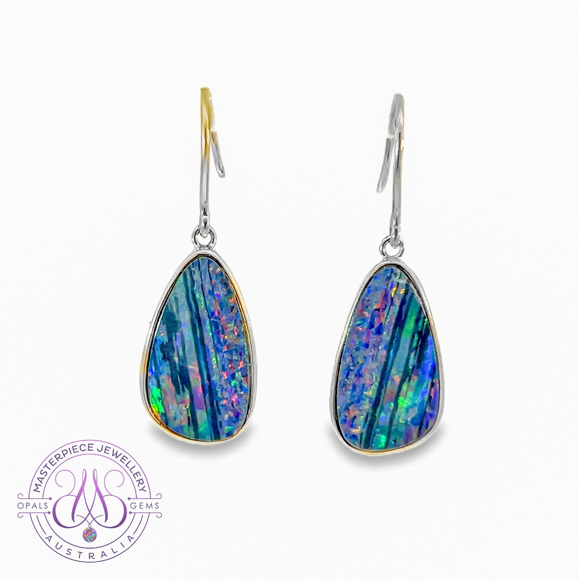 Sterling Silver dangling bezel set Opal doublet earrings