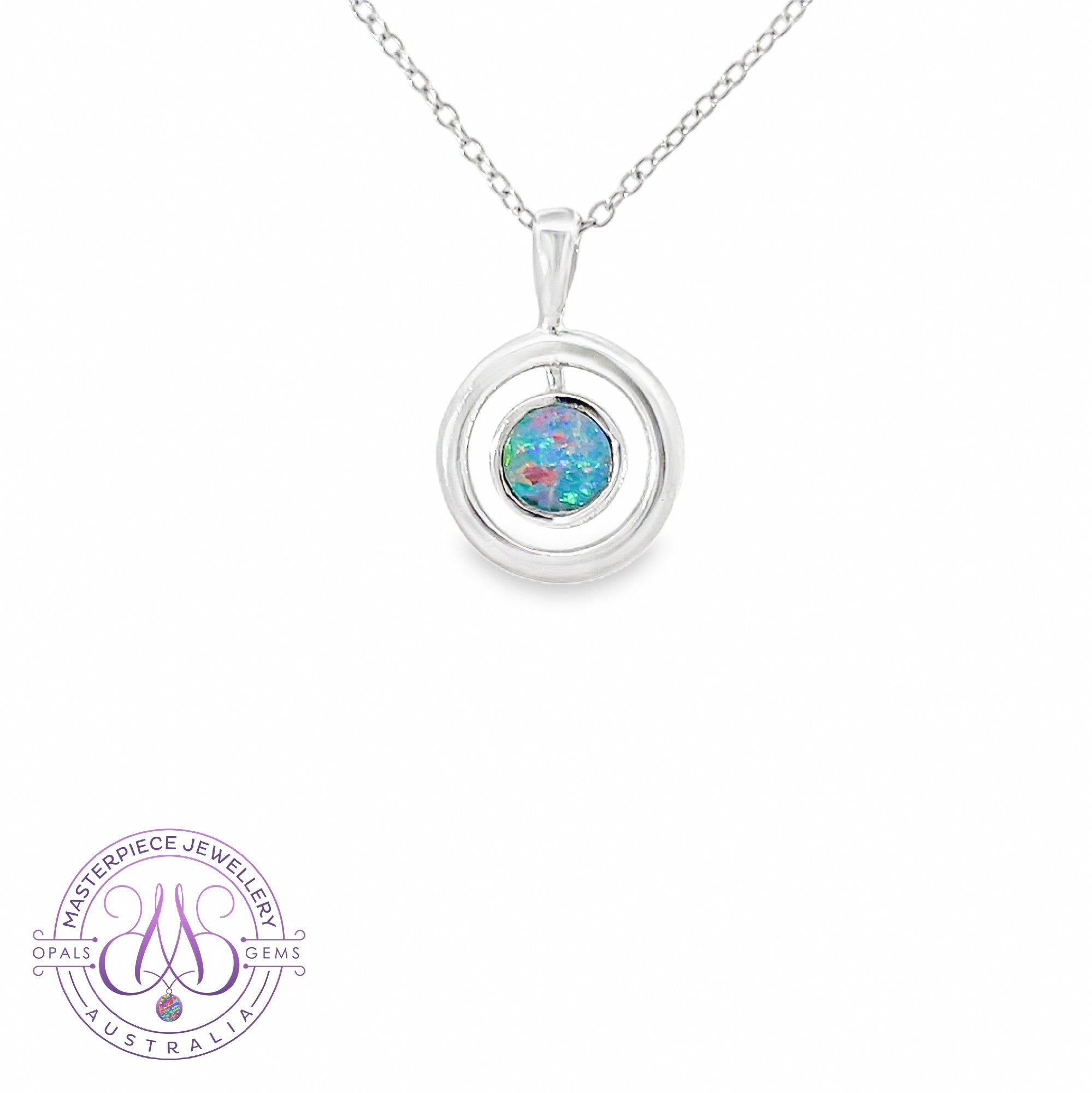 Sterling Silver circle deisgn Opal doublet 5.5mm pendant