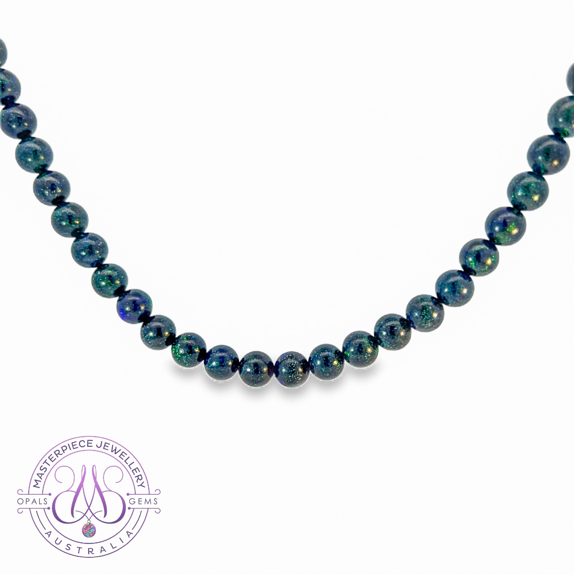 Matrix Opal bead necklace 8mm with silver clasp