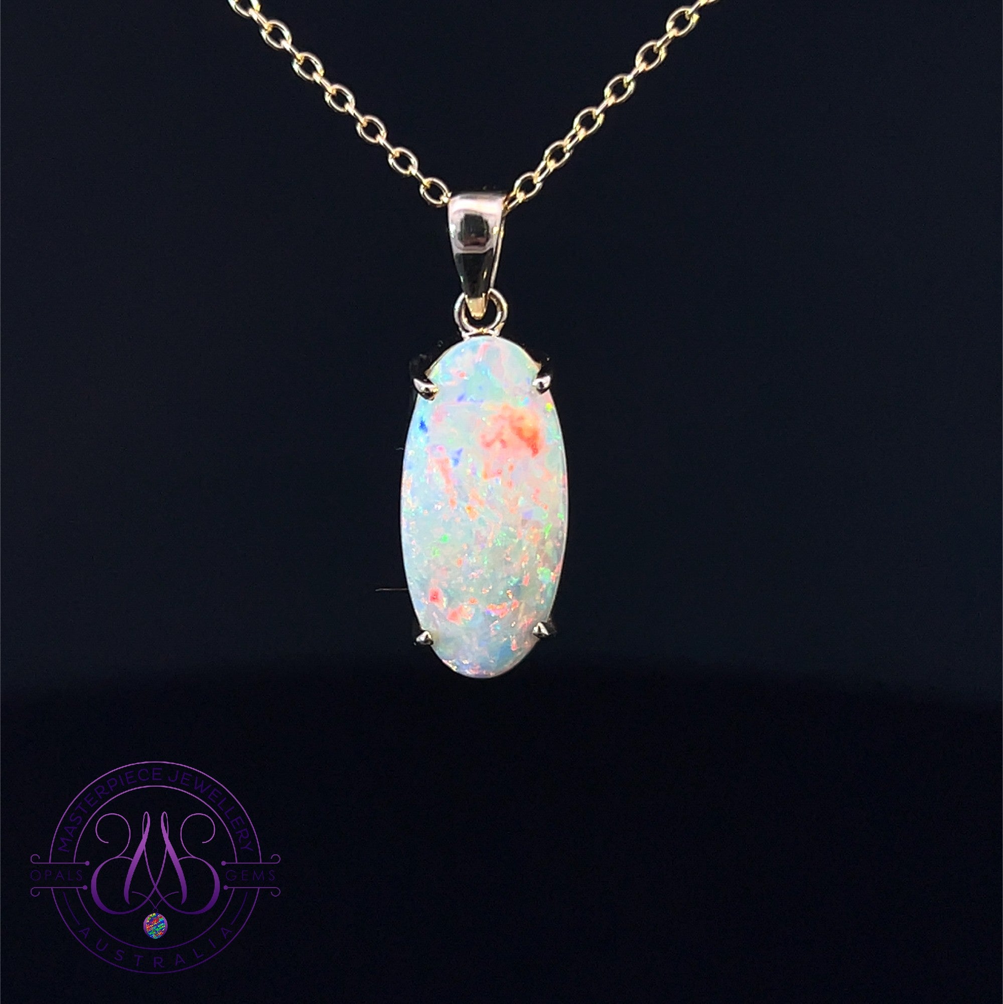 14kt Yellow Gold long Oval White Opal 3.01ct pendant