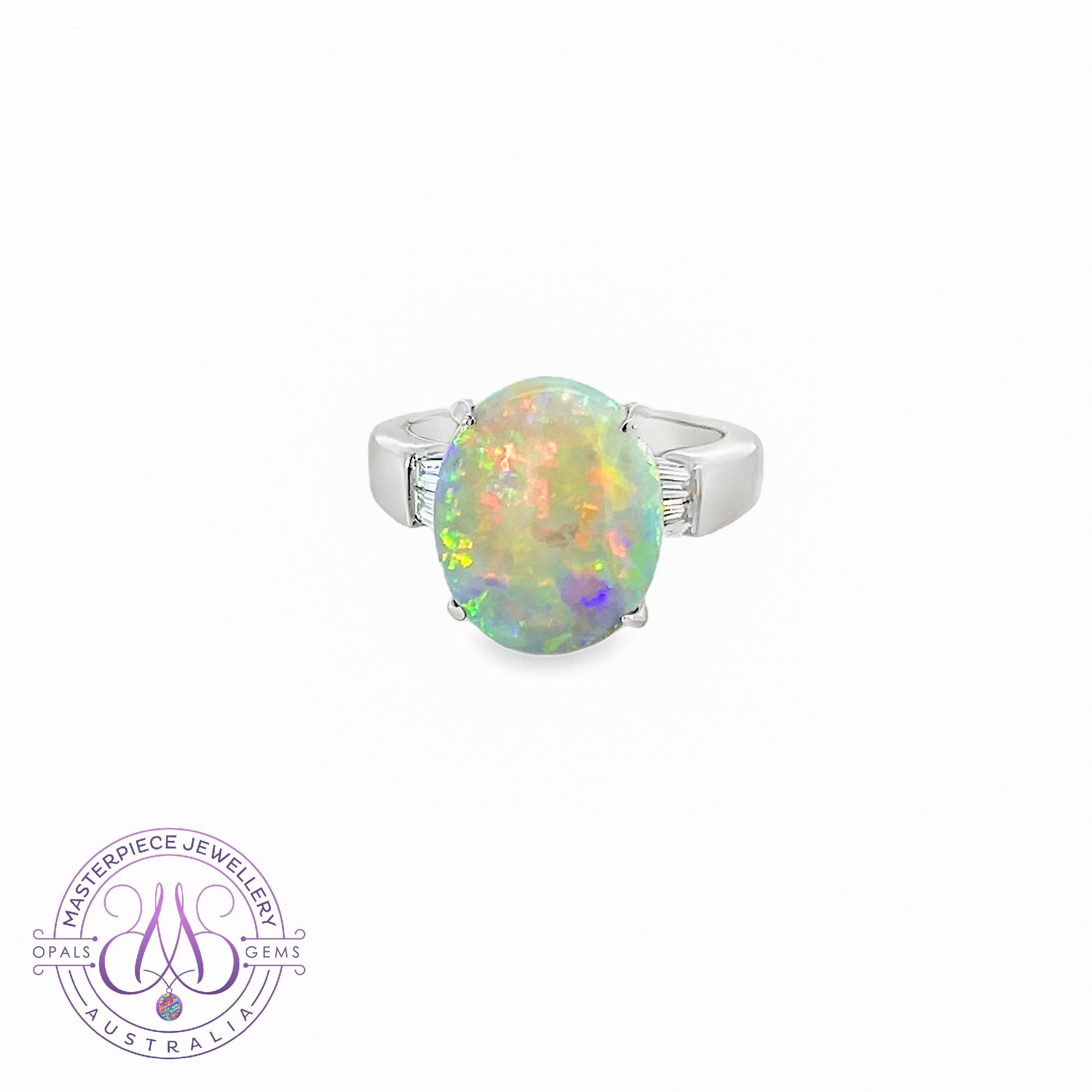 Platinum Black Opal 4.2ct and Baugette diamond ring