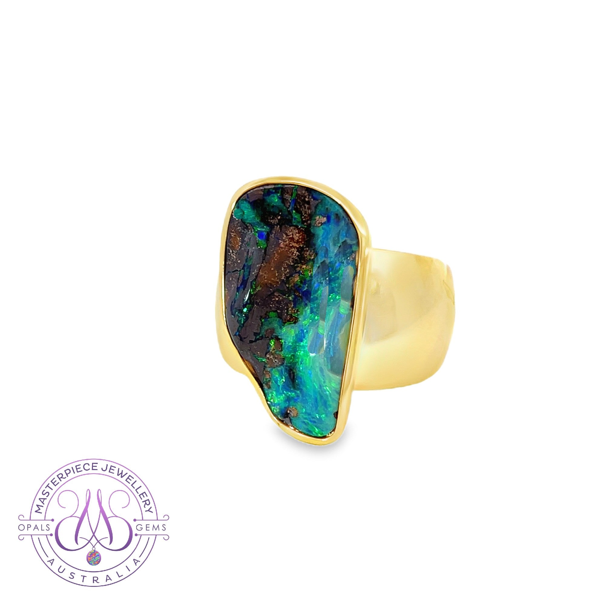 Gold Plated Silver Large Boulder Opal 13.78ct ring bezel