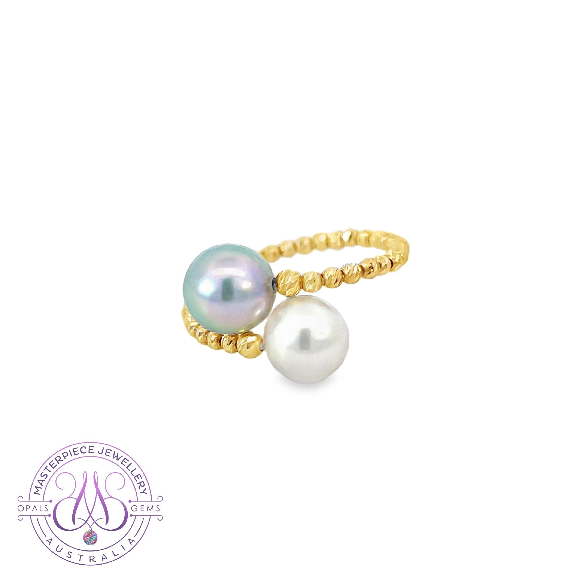 18kt Yellow Gold Akoya Pearl 8-8.5mm ring split band