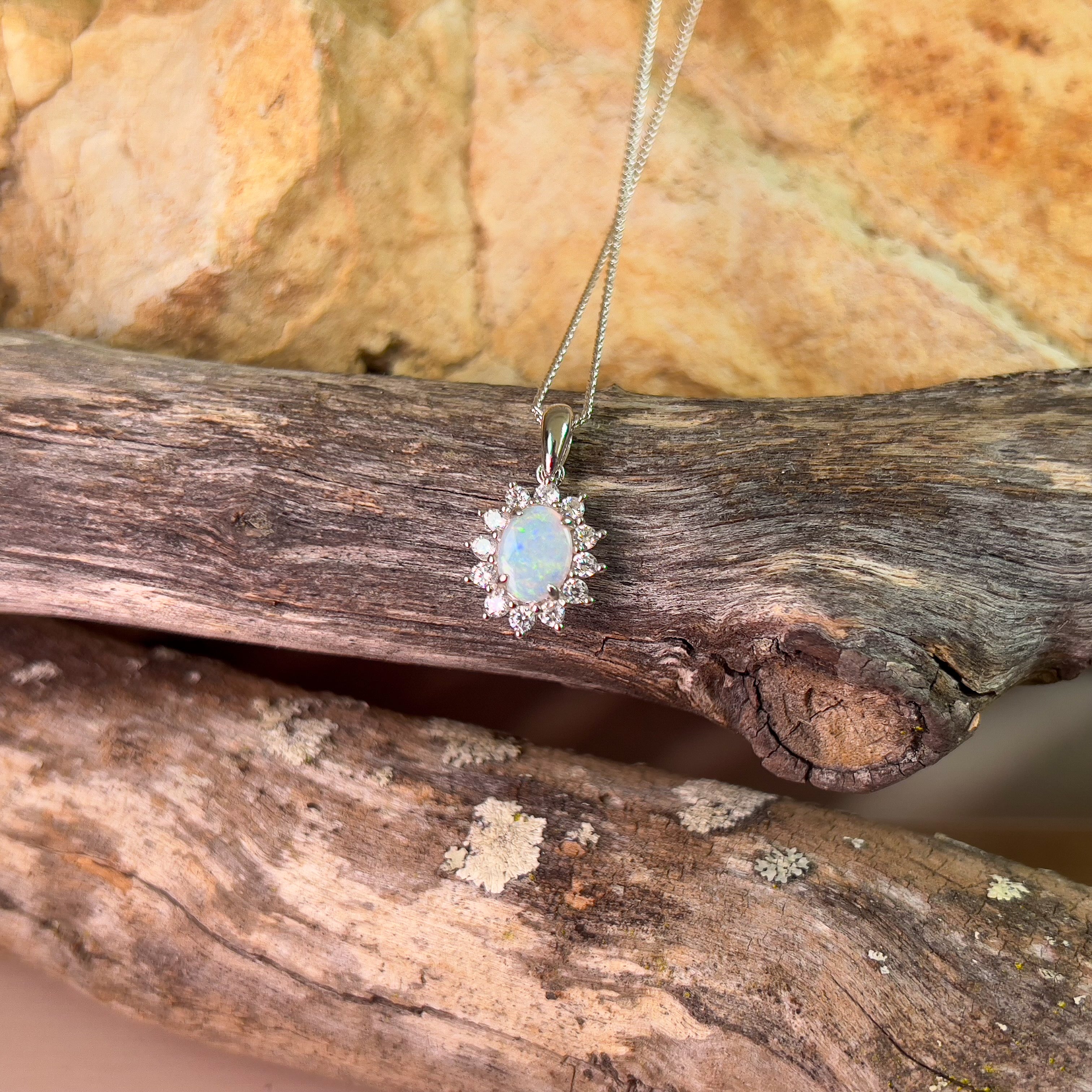 Sterling Silver White Opal cluster pendant 8x6mm - Masterpiece Jewellery Opal & Gems Sydney Australia | Online Shop