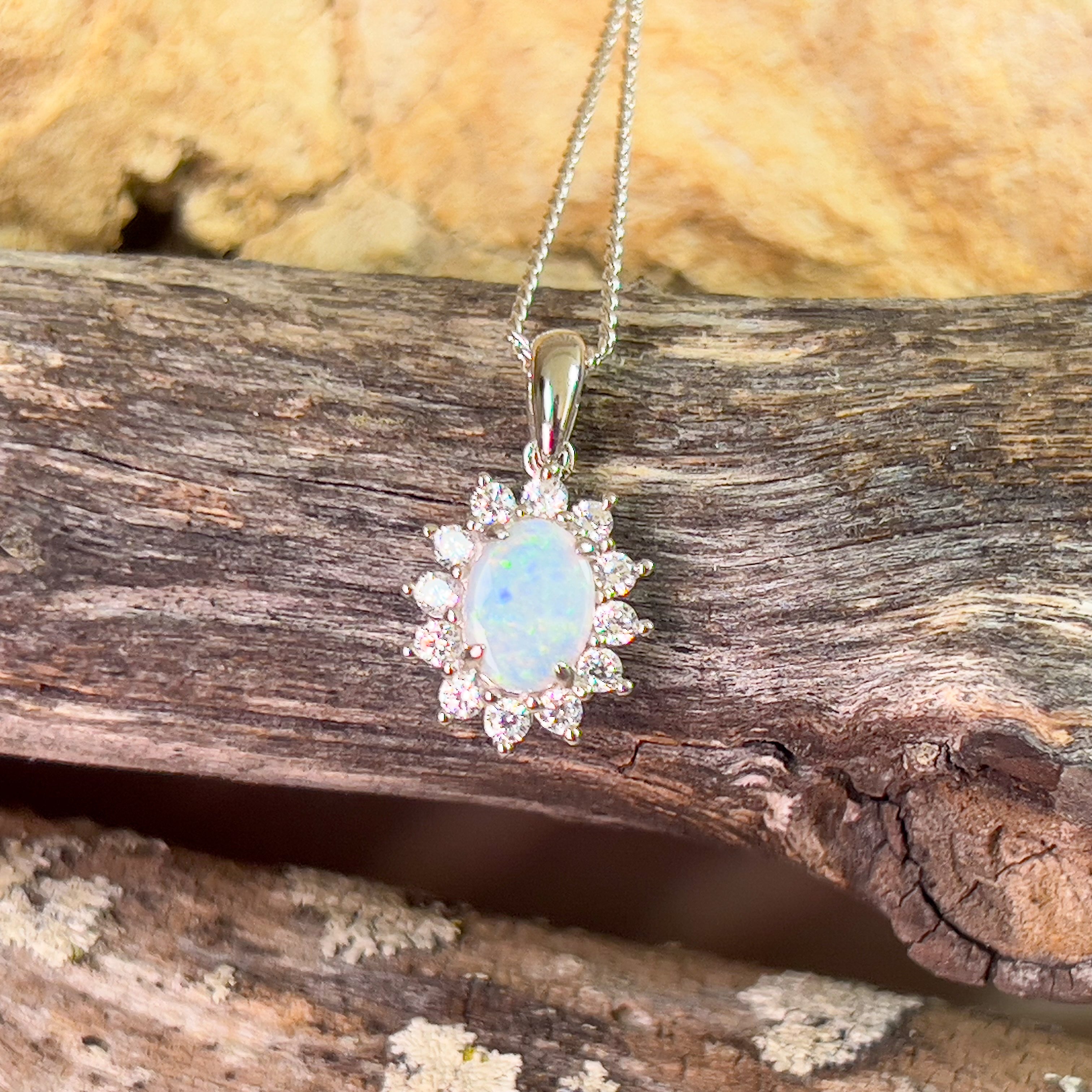 Sterling Silver White Opal cluster pendant 8x6mm - Masterpiece Jewellery Opal & Gems Sydney Australia | Online Shop