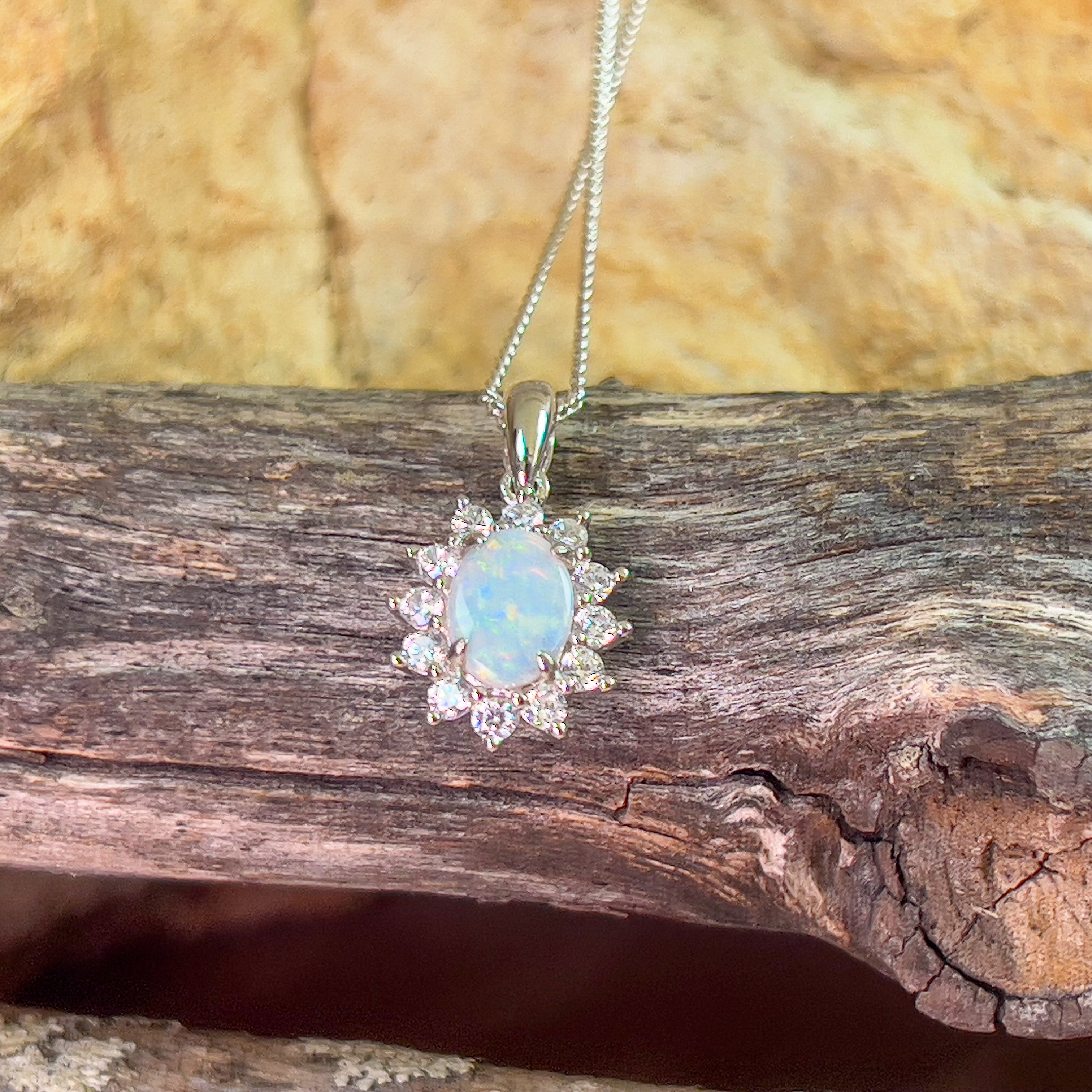 Sterling Silver White Opal cluster pendant 8x6mm - Masterpiece Jewellery Opal & Gems Sydney Australia | Online Shop