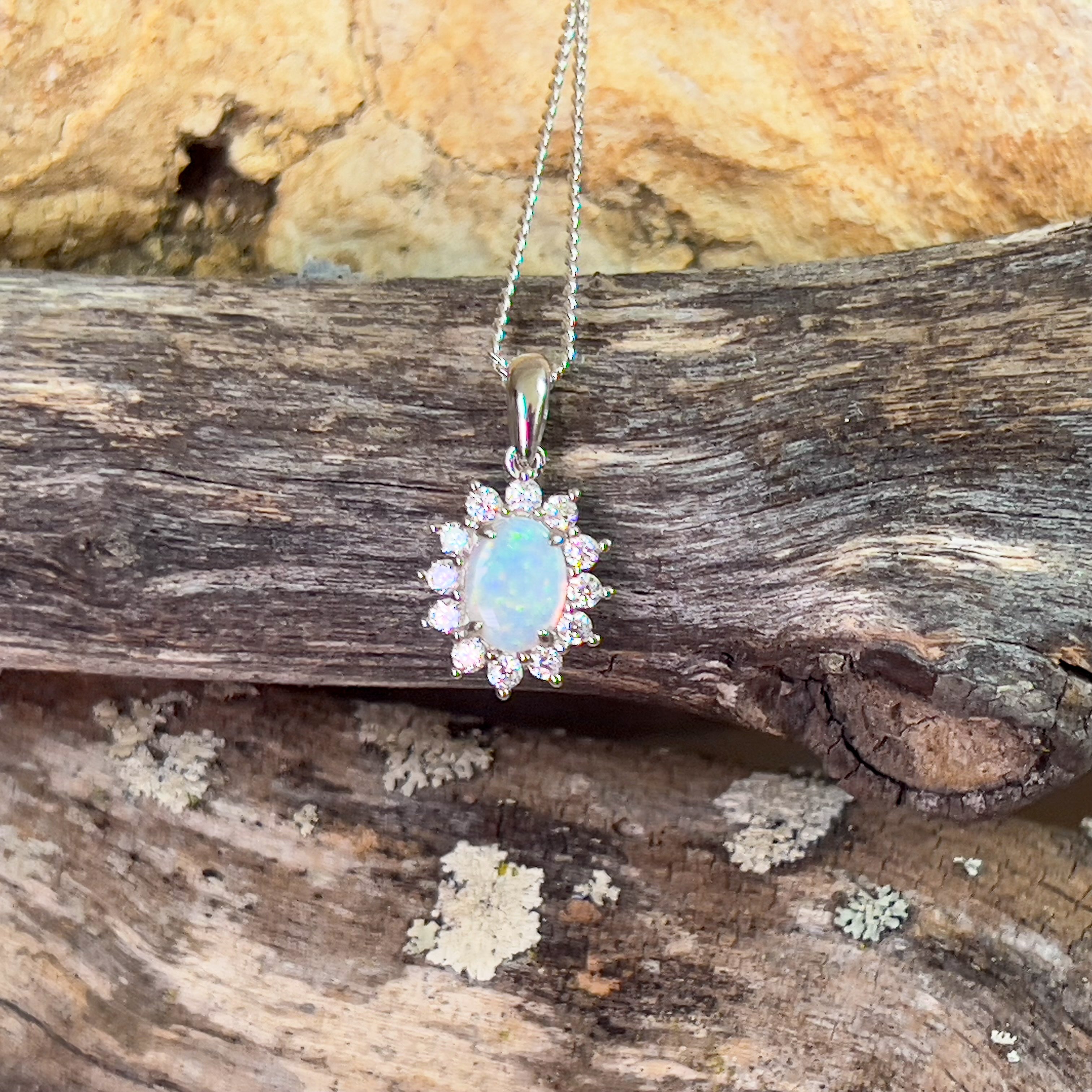 Sterling Silver White Opal cluster pendant 8x6mm - Masterpiece Jewellery Opal & Gems Sydney Australia | Online Shop