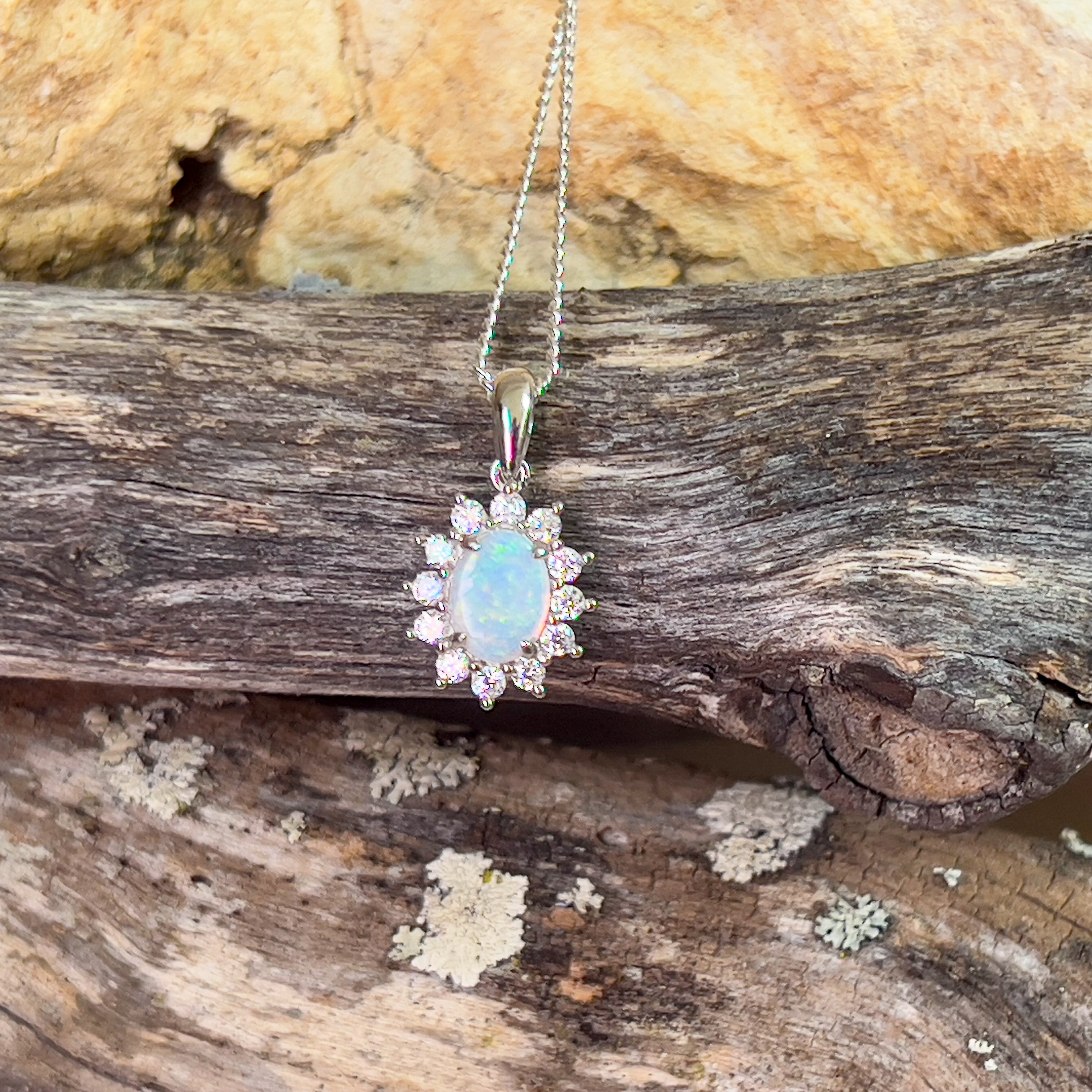 Sterling Silver White Opal cluster pendant 8x6mm - Masterpiece Jewellery Opal & Gems Sydney Australia | Online Shop