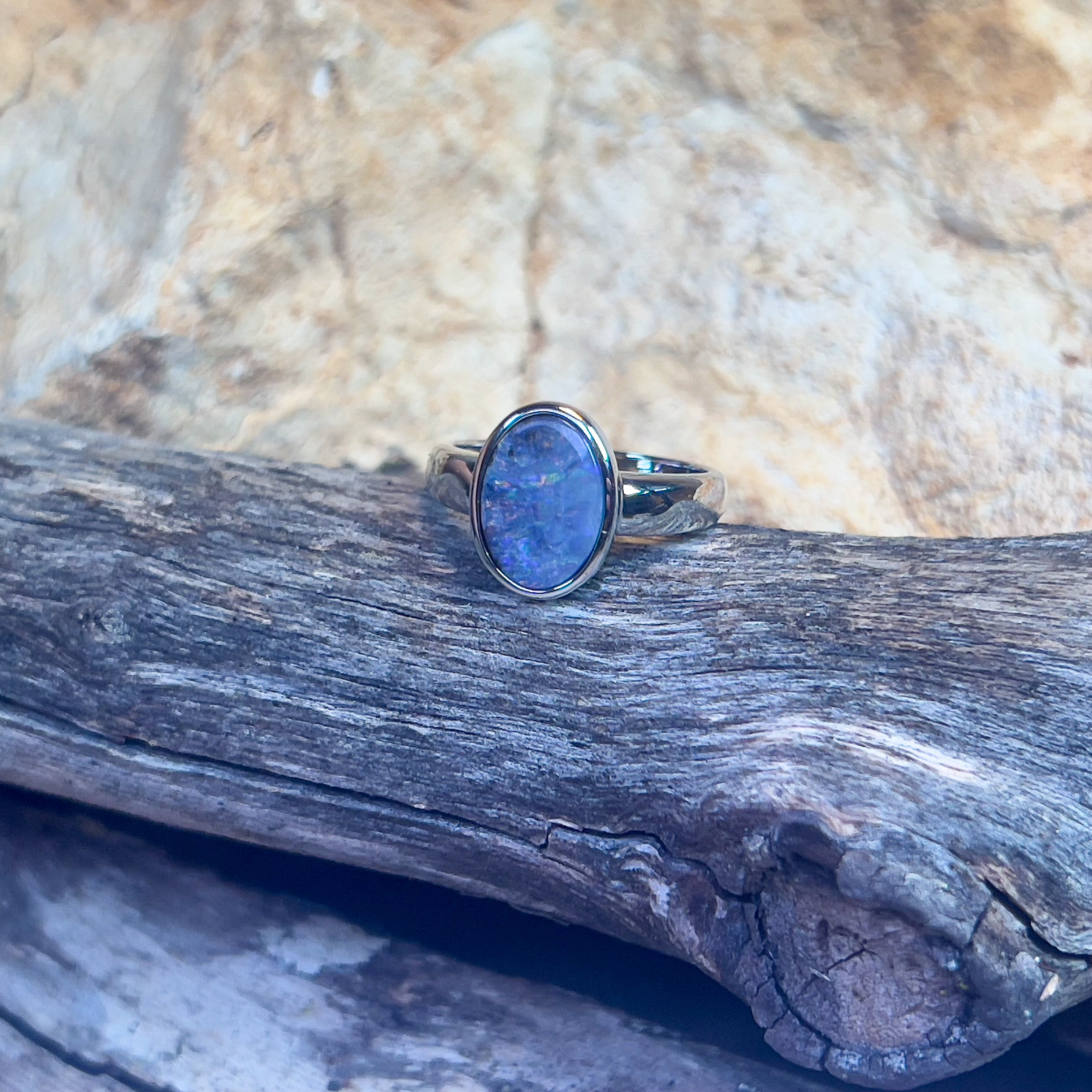 Sterling Silver Oval boulder opal 1.84ct bezel ring - Masterpiece Jewellery Opal & Gems Sydney Australia | Online Shop