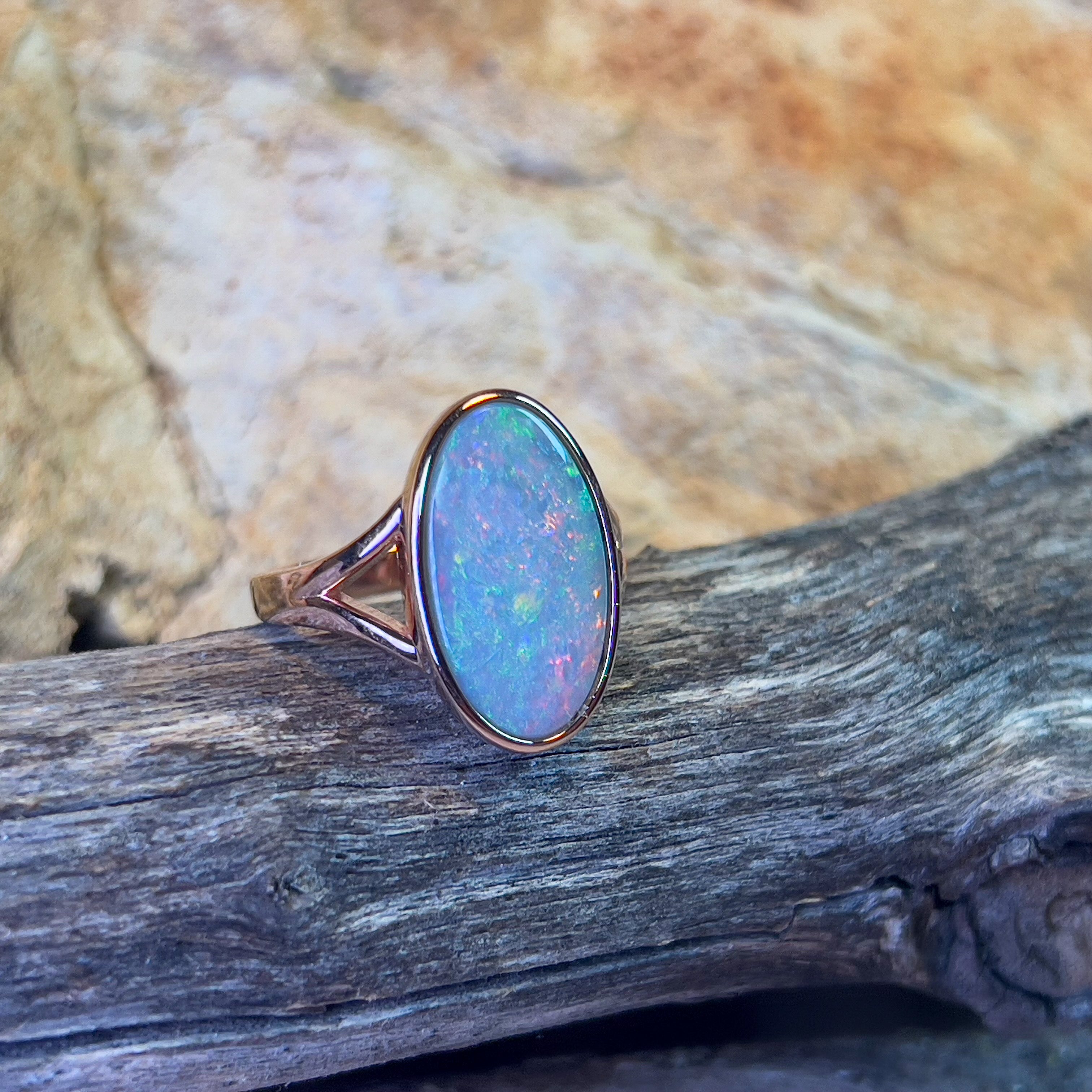 Rose Gold Plated Sterling Silver Solitaire ring with Dark Opal 4.76ct - Masterpiece Jewellery Opal & Gems Sydney Australia | Online Shop