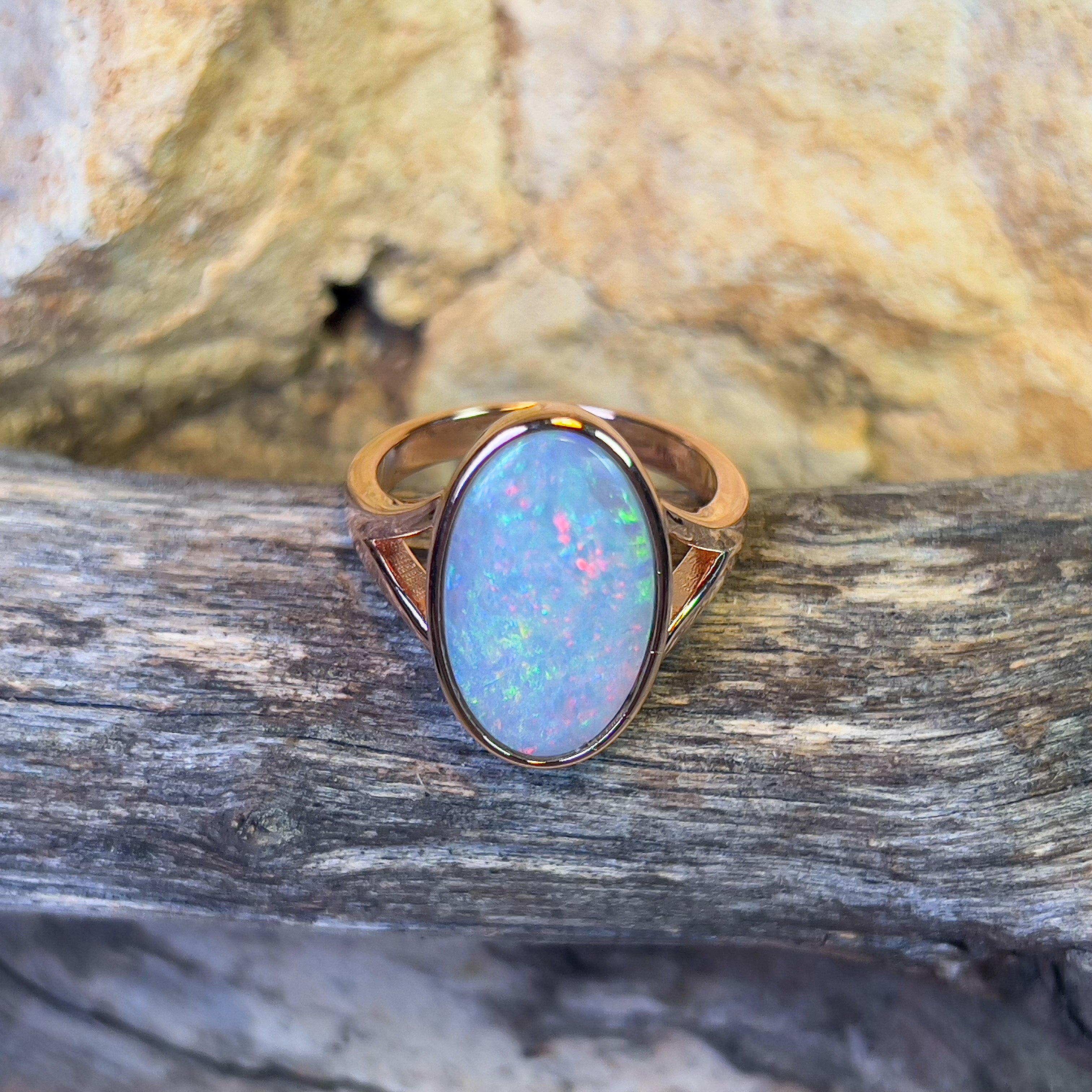Rose Gold Plated Sterling Silver Solitaire ring with Dark Opal 4.76ct - Masterpiece Jewellery Opal & Gems Sydney Australia | Online Shop